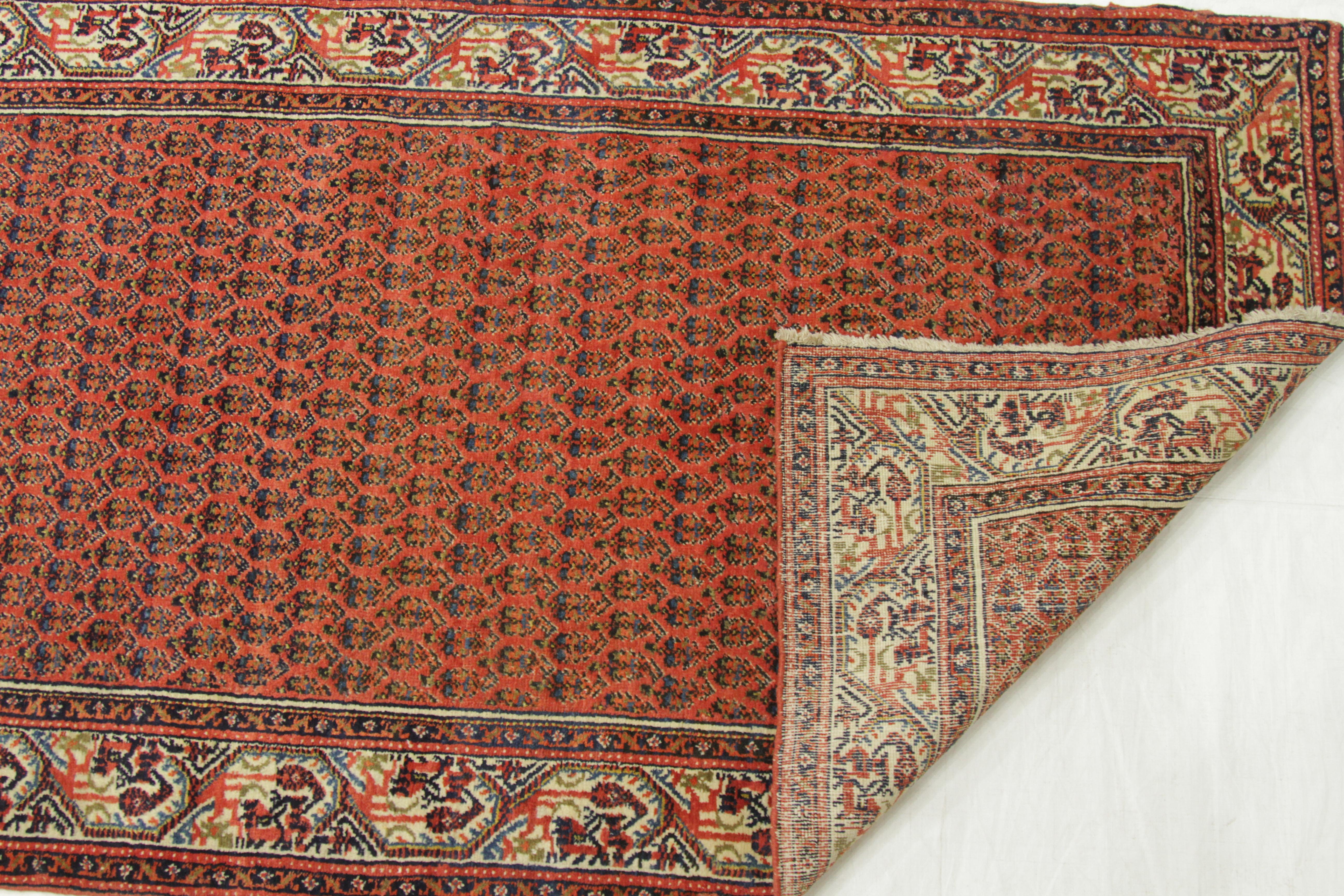 Twin Antique Persian Rug Saraband Design with Majestic ‘Boteh’ Field, circa 1950 In Excellent Condition For Sale In Dallas, TX