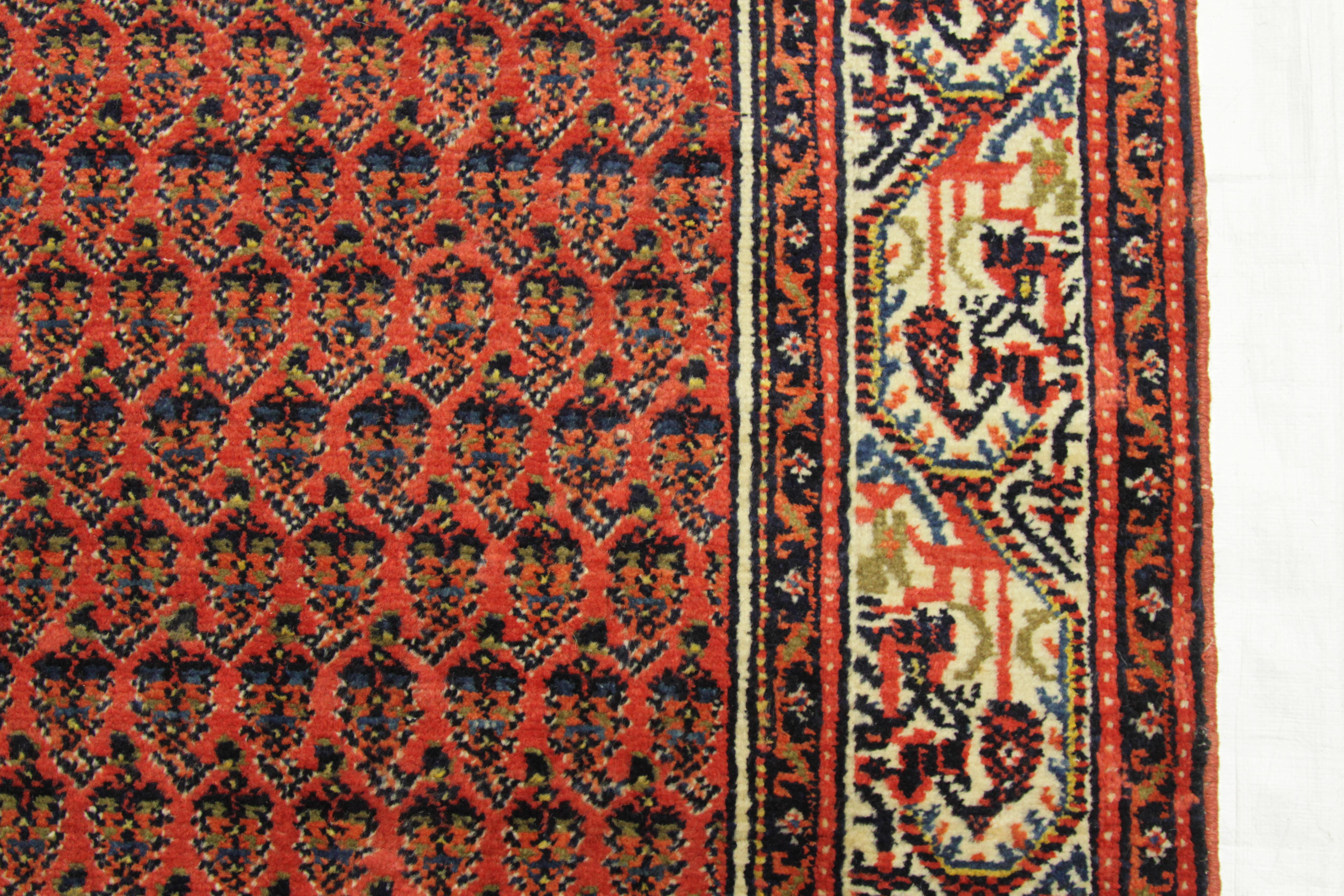 Twin Antique Persian Rug Saraband Design with Majestic ‘Boteh’ Field, circa 1950 For Sale 1