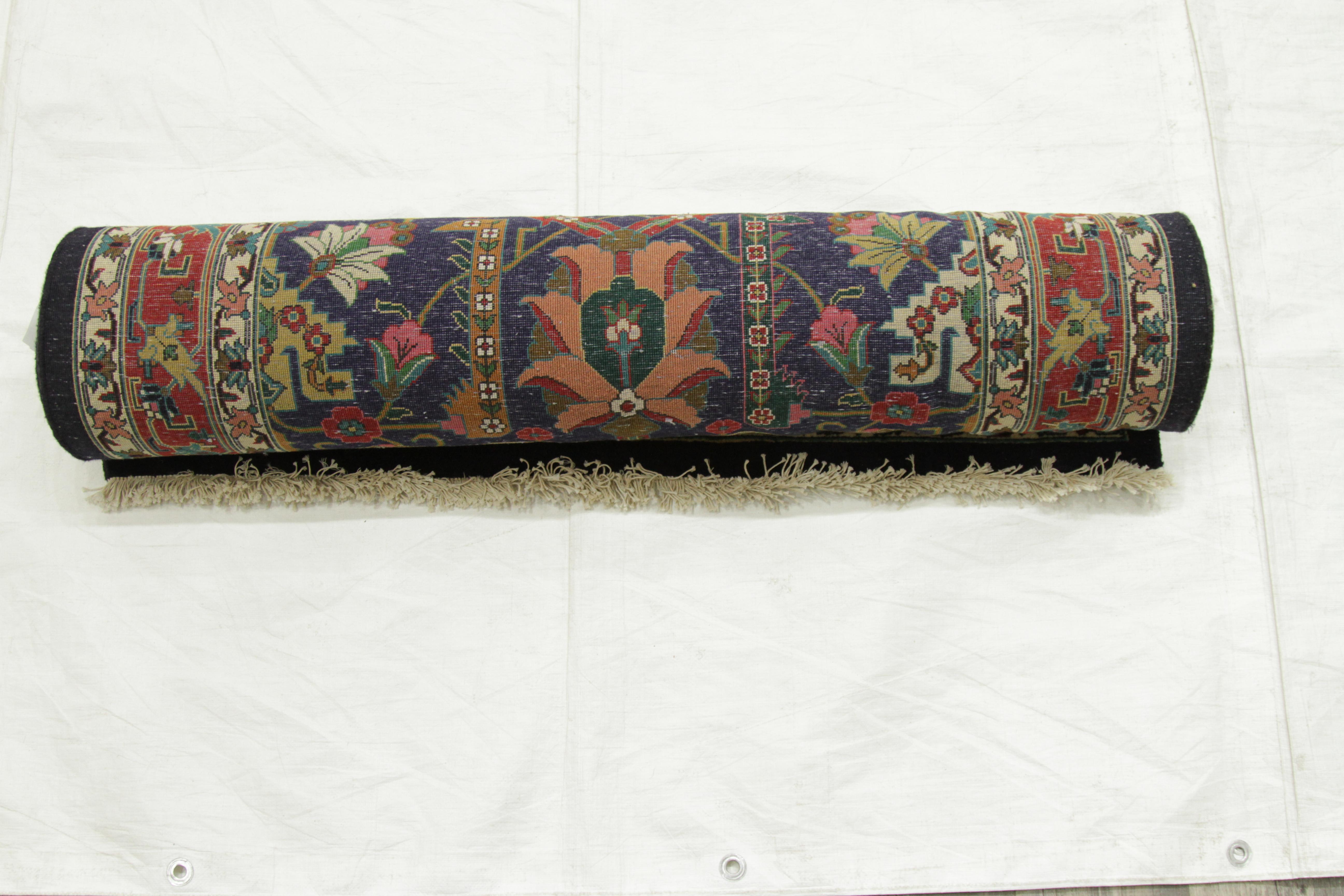 Twin Antique Turkish Rug Tabriz Style with Grand Floral Patterns, circa 1970s For Sale 3
