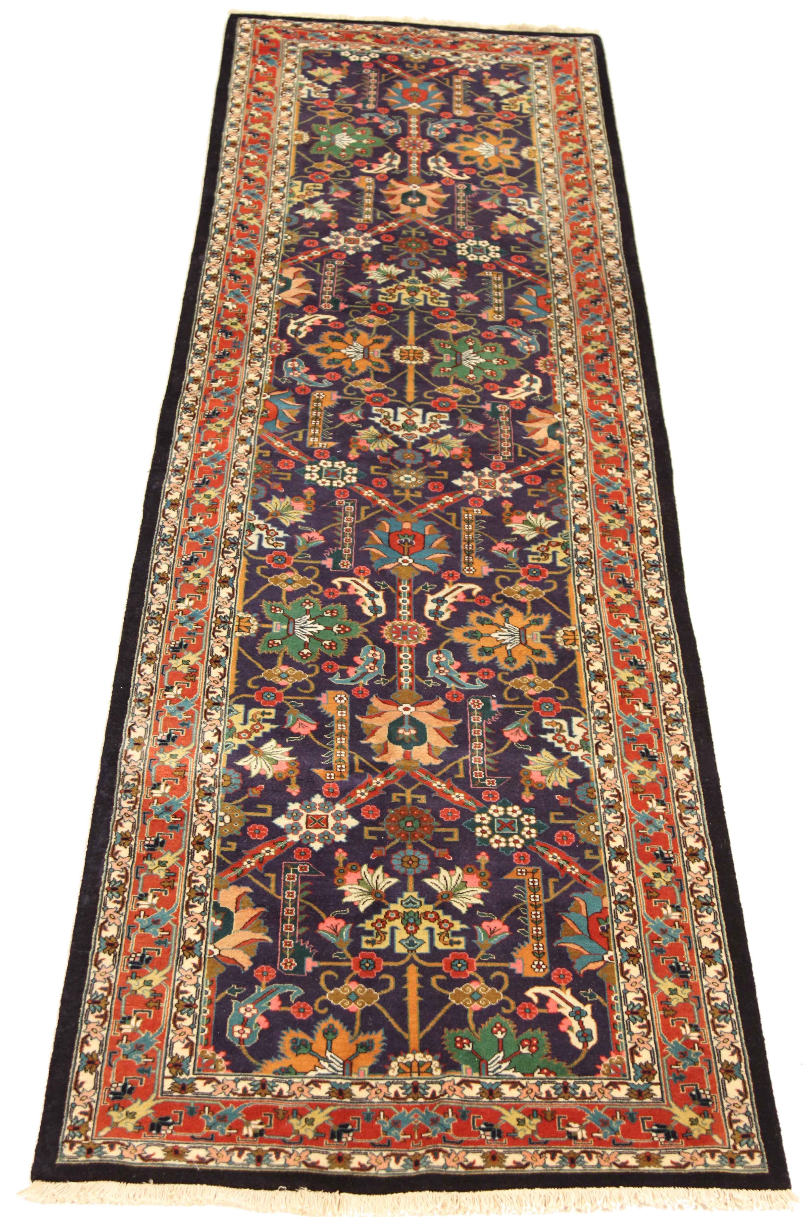 Persian Twin Antique Turkish Rug Tabriz Style with Grand Floral Patterns, circa 1970s For Sale