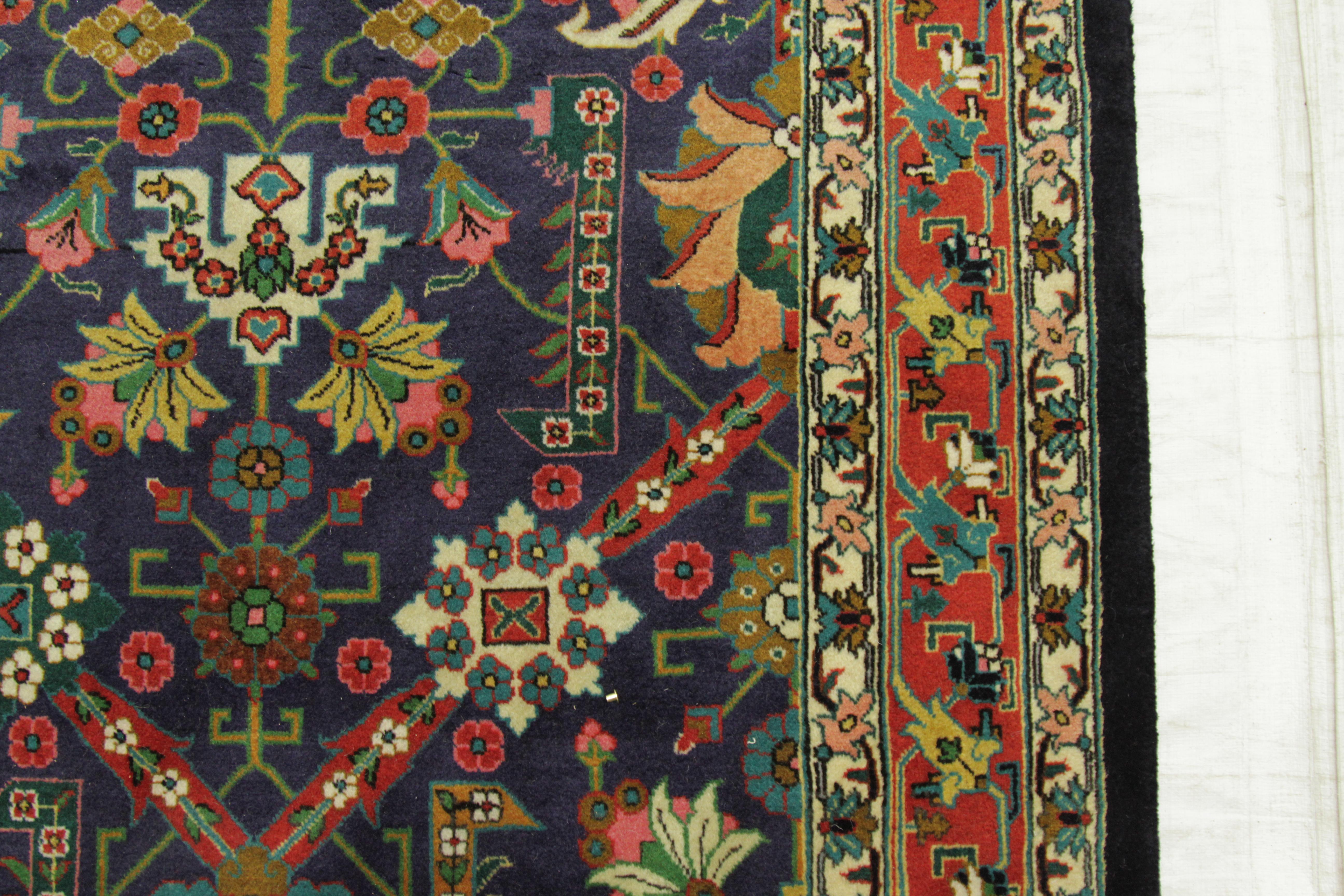 Twin Antique Turkish Rug Tabriz Style with Grand Floral Patterns, circa 1970s For Sale 1
