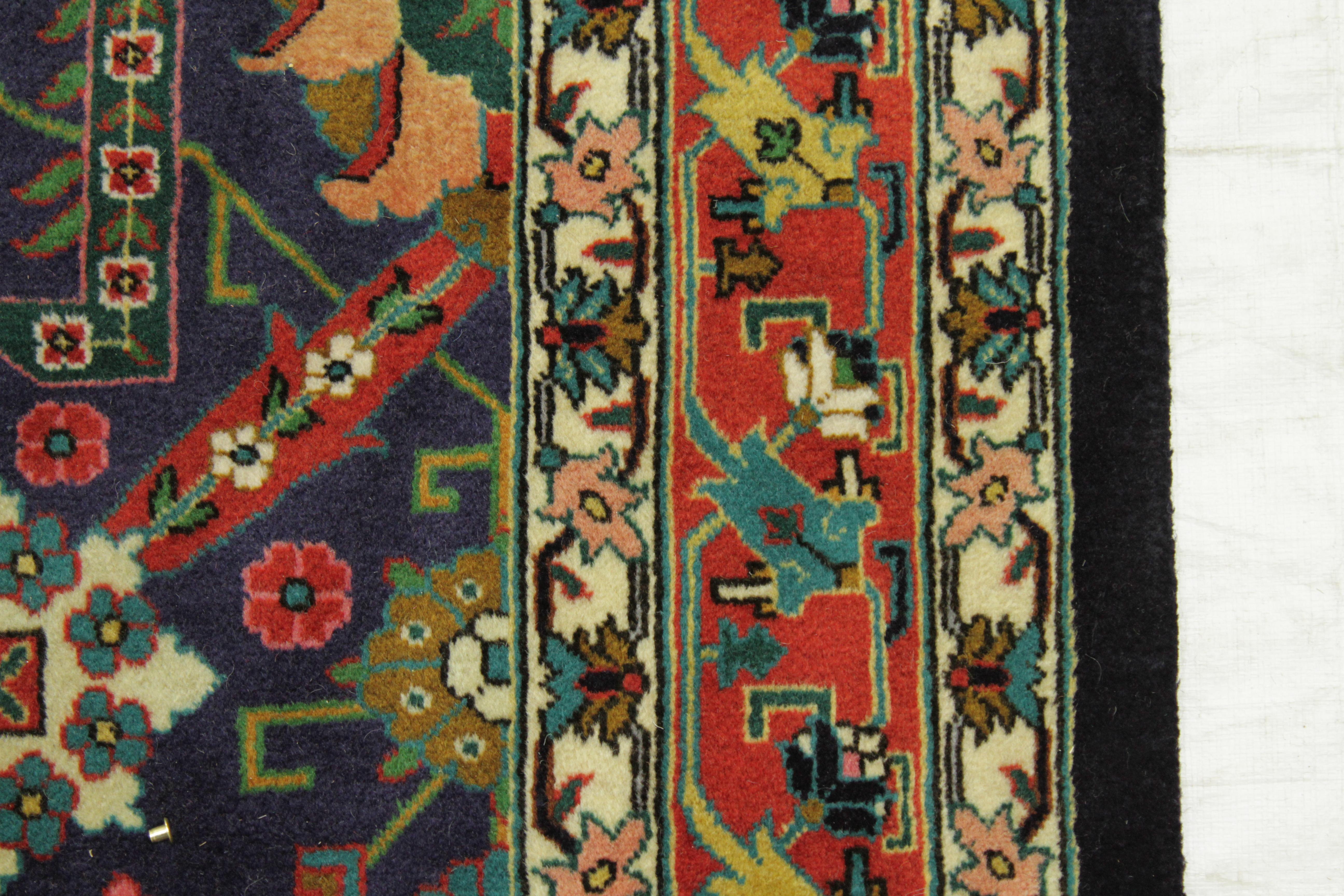 Twin Antique Turkish Rug Tabriz Style with Grand Floral Patterns, circa 1970s For Sale 2