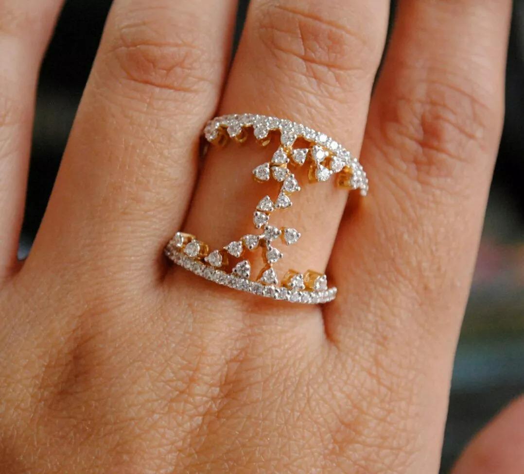 Anello a fascia Twin Band con cluster di diamanti in oro massiccio 14 carati In condizioni Nuovo in vendita a Chicago, IL