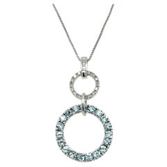 Twin Circle Diamond and Aquamarine Pendant Necklace in 14K Gold