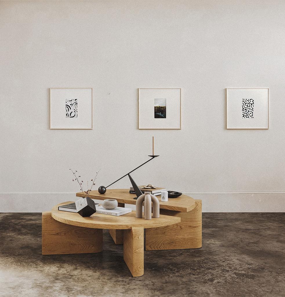 Turc Ensemble de 2 tables basses beiges en laque brillante Hermhaus en vente
