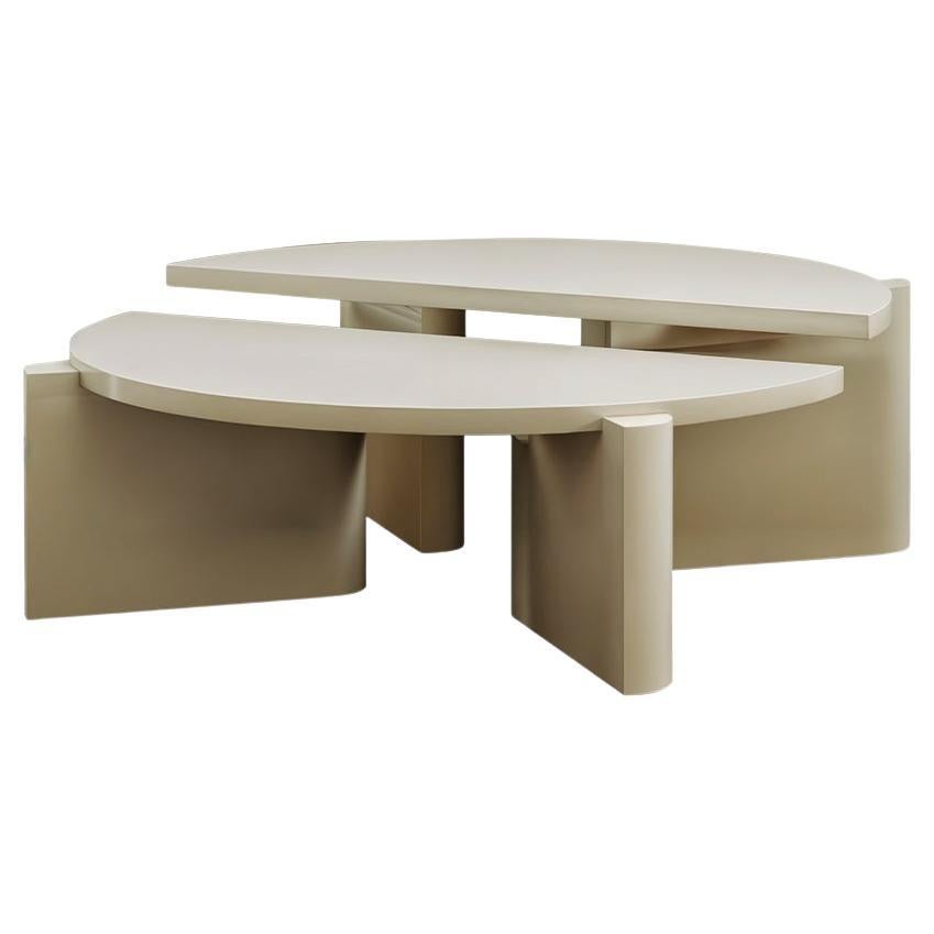 Ensemble de 2 tables basses beiges en laque brillante Hermhaus