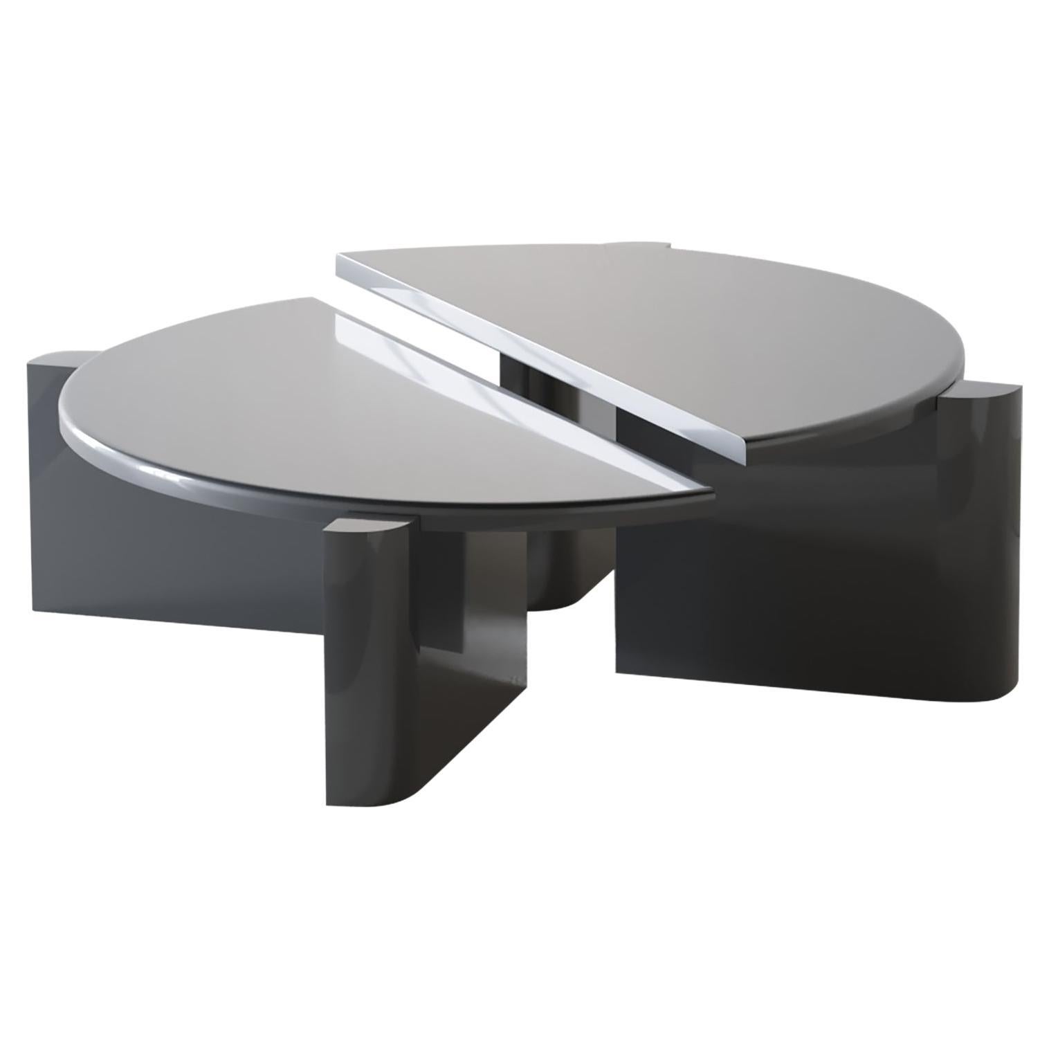 Twin Coffee Table Navy Blue Set of 2 Highgloss Lacquer by Hermhaus For Sale