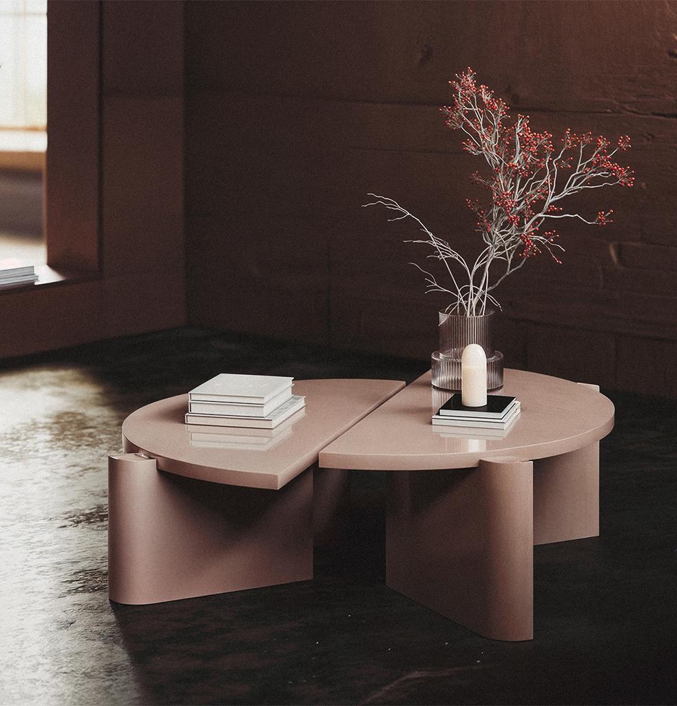Mid-Century Modern Twin Coffee Table Salmon Set of 2 Highgloss Lacquer by Hermhaus en vente
