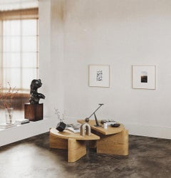 Twin Modern Coffee Table Wooden Set of 2 Oak Veneer Matt Finish by Hermhaus