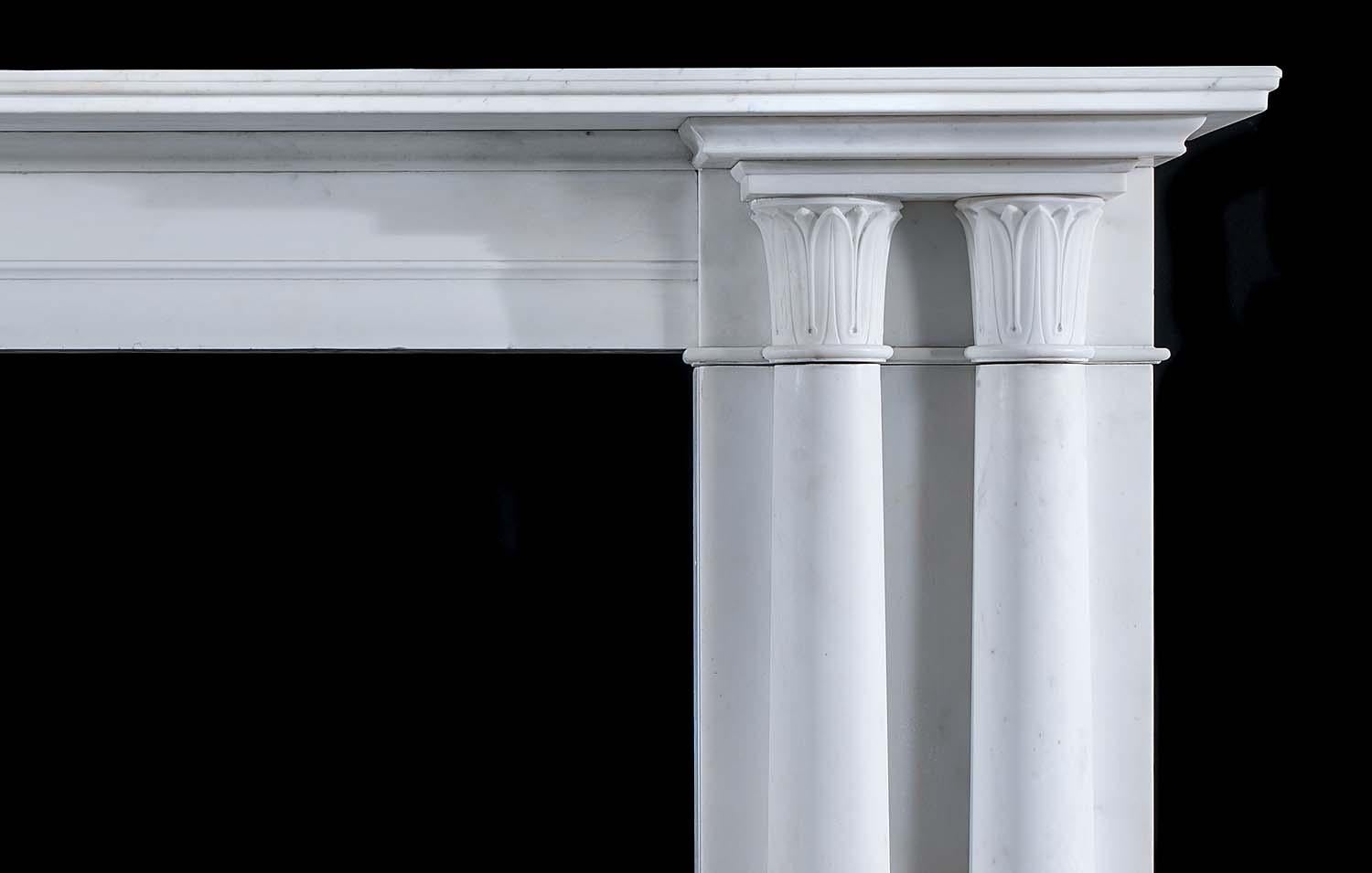 English Twin Columned Regency fireplace in White Statuary Marble