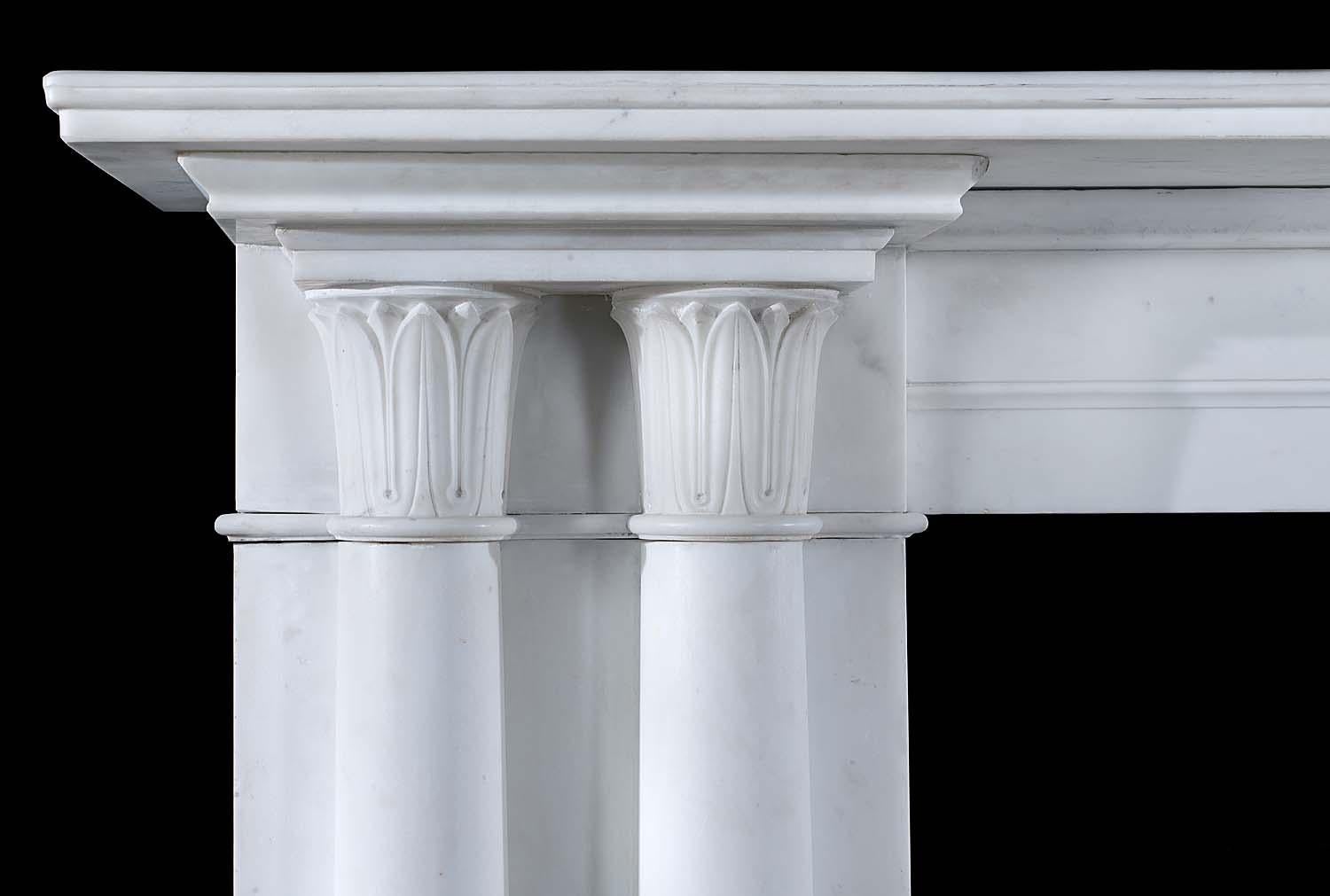 Twin Columned Regency fireplace in White Statuary Marble In Good Condition In London, GB