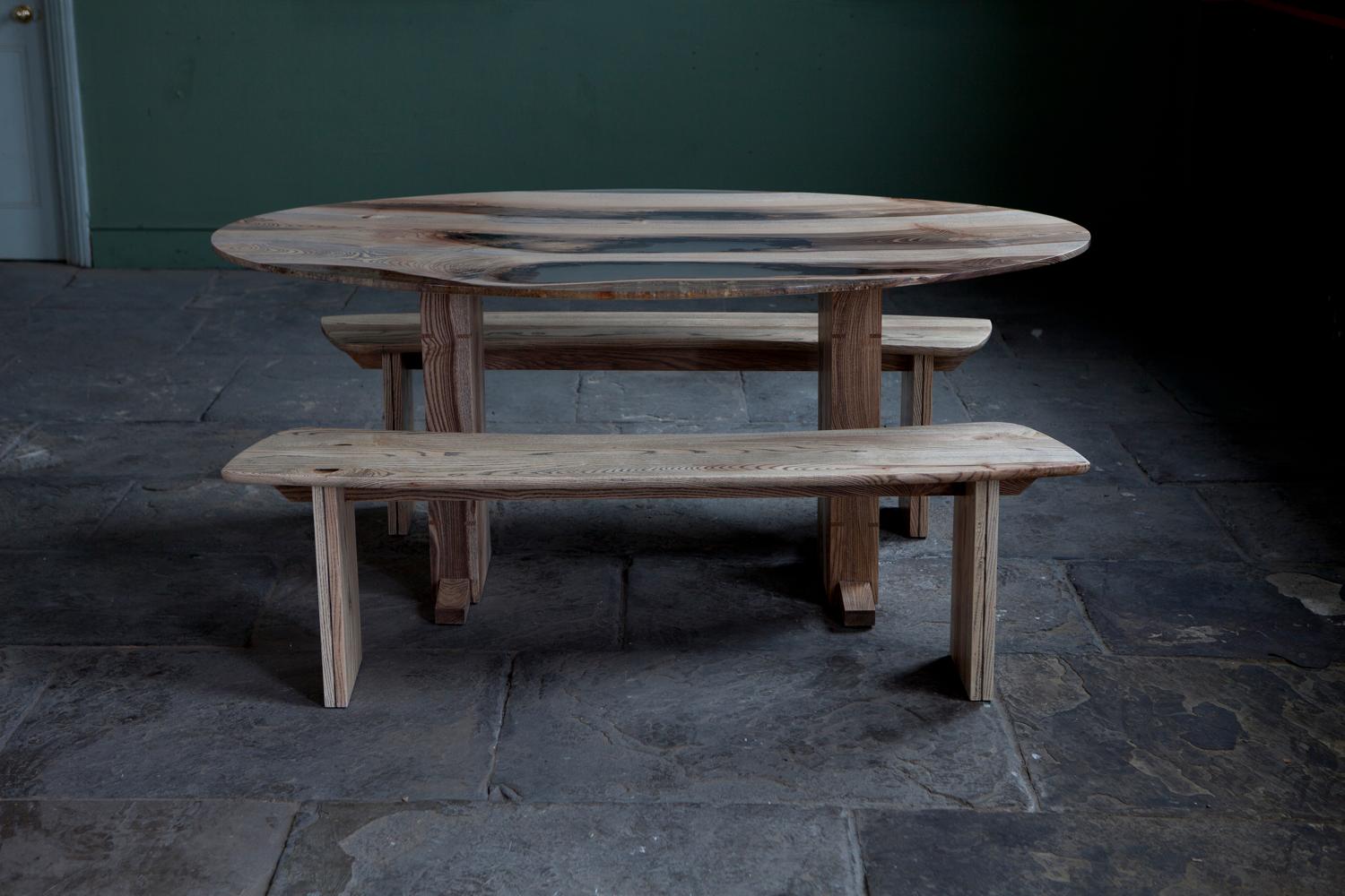 English Twin Curved Ash Benches