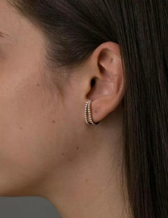 Twin Diamond Huggies Studs Earring 14k Solid Gold