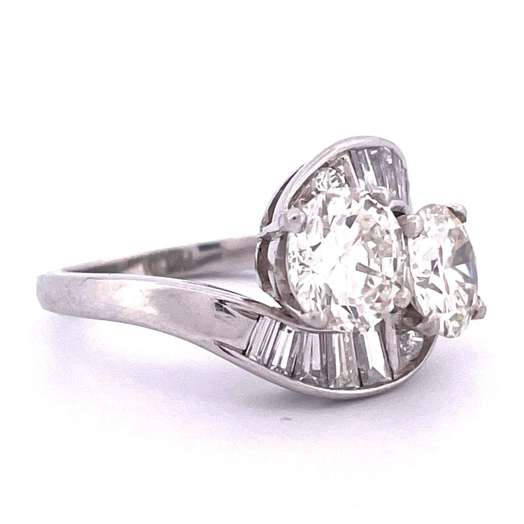Round Cut Twin Diamond Ring in Platinum For Sale
