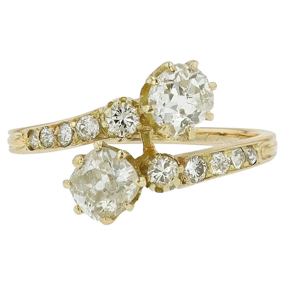 Twin Diamond Toi Et Moi Antique Engagement Ring For Sale