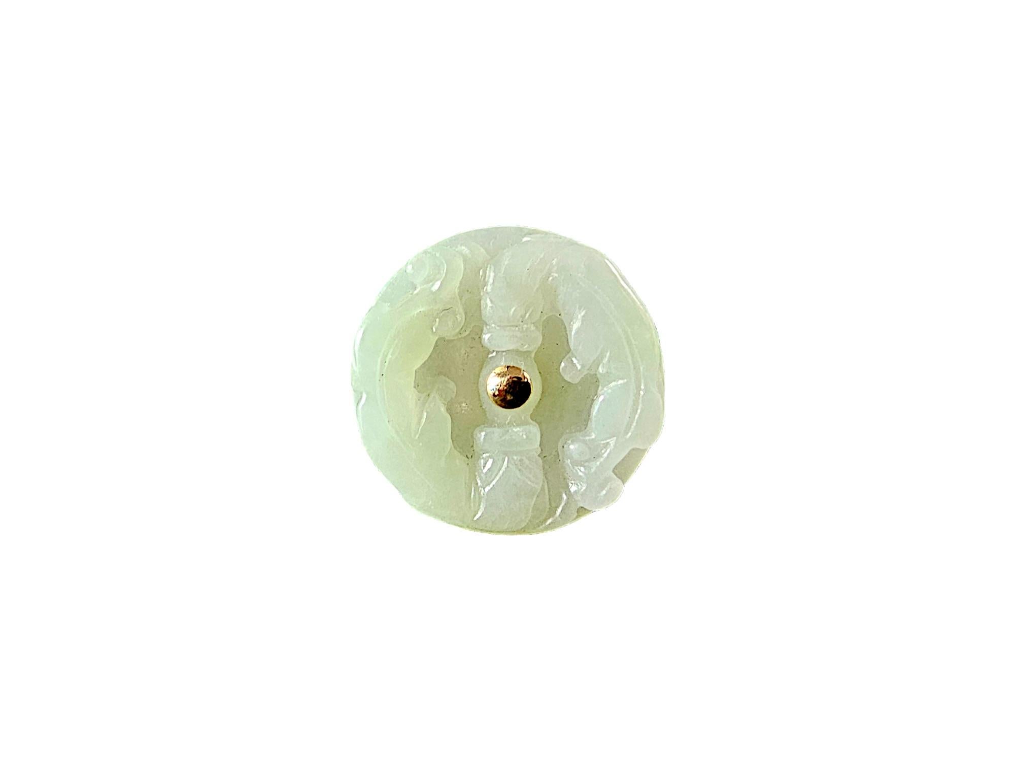 Twin Dragons Burmese A-Jadeite Brooch with 14K Yellow Gold and Silver 925 Back For Sale 8