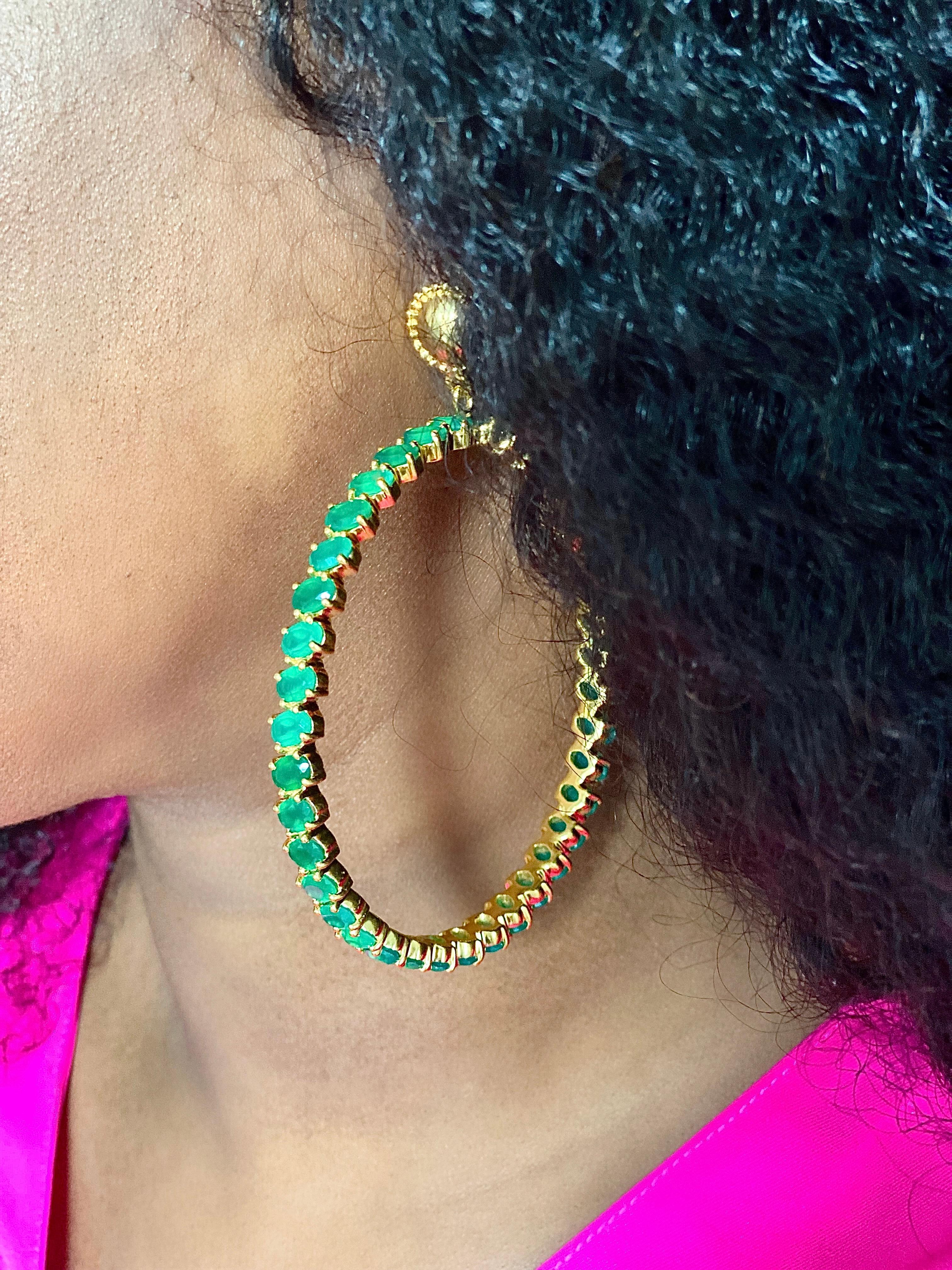 Twin Elegance Endless Glamour Green Onyx Hoop Earrings For Sale 1