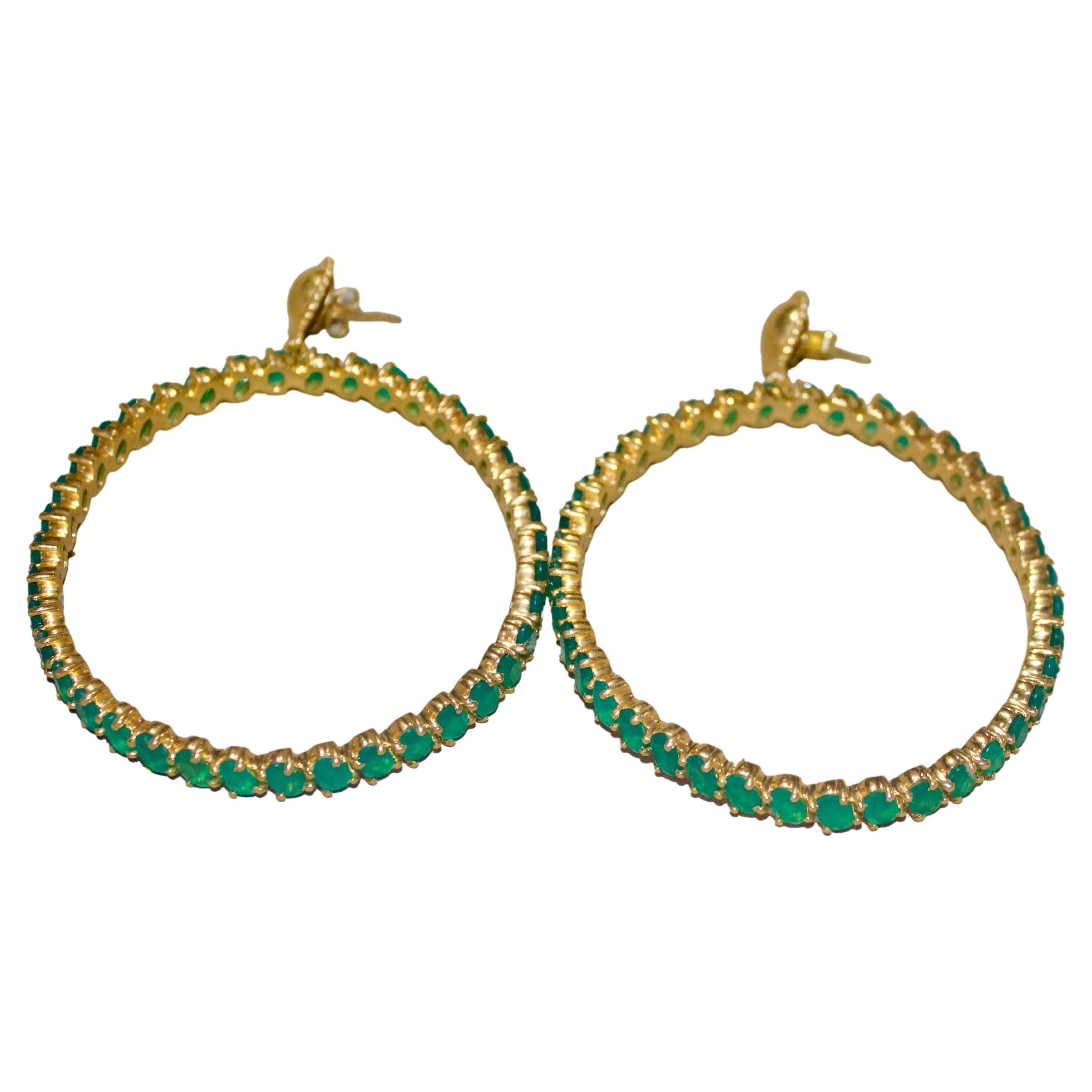 Twin Elegance Endless Glamour Green Onyx Hoop Earrings For Sale