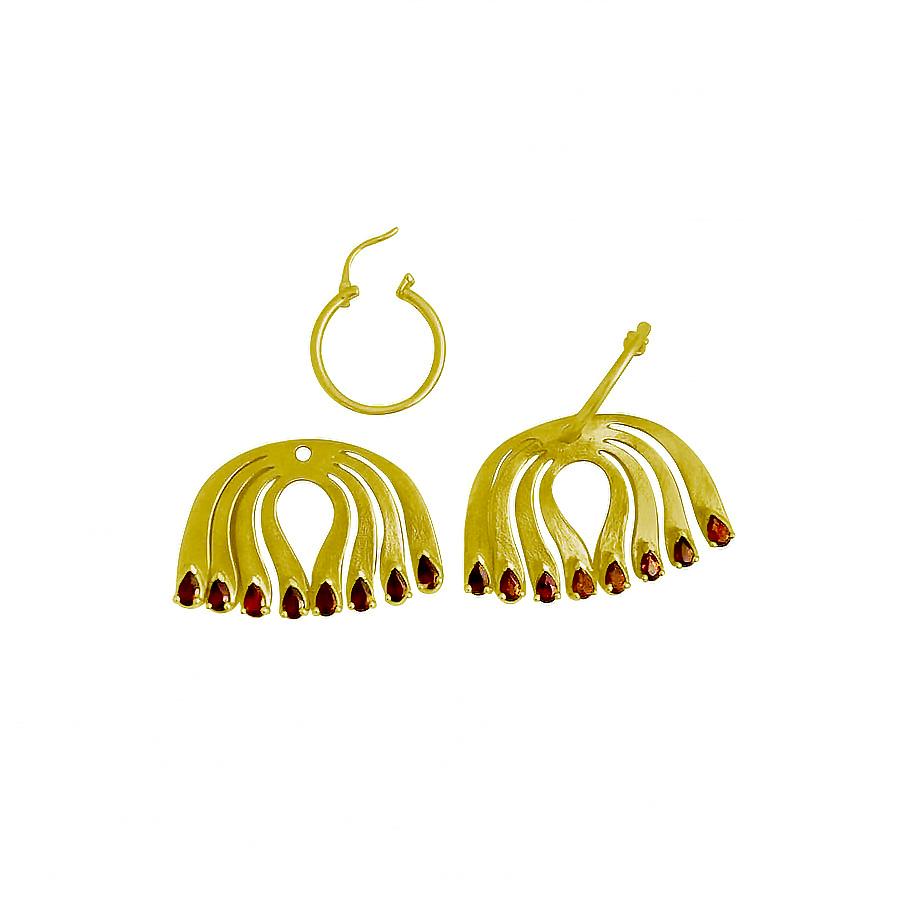 Women's Twin Elegance Infinite Passion Garnet Peacock Hoop Earrings For Sale