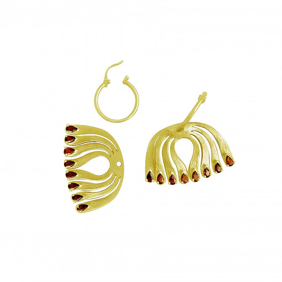Twin Elegance Infinite Passion Garnet Peacock Hoop Earrings For Sale 1