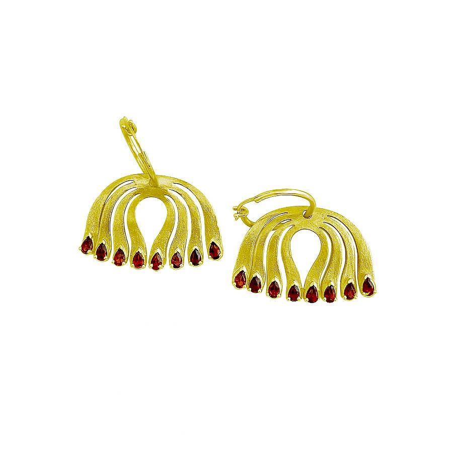Twin Elegance Infinite Passion Garnet Peacock Hoop Earrings For Sale 2