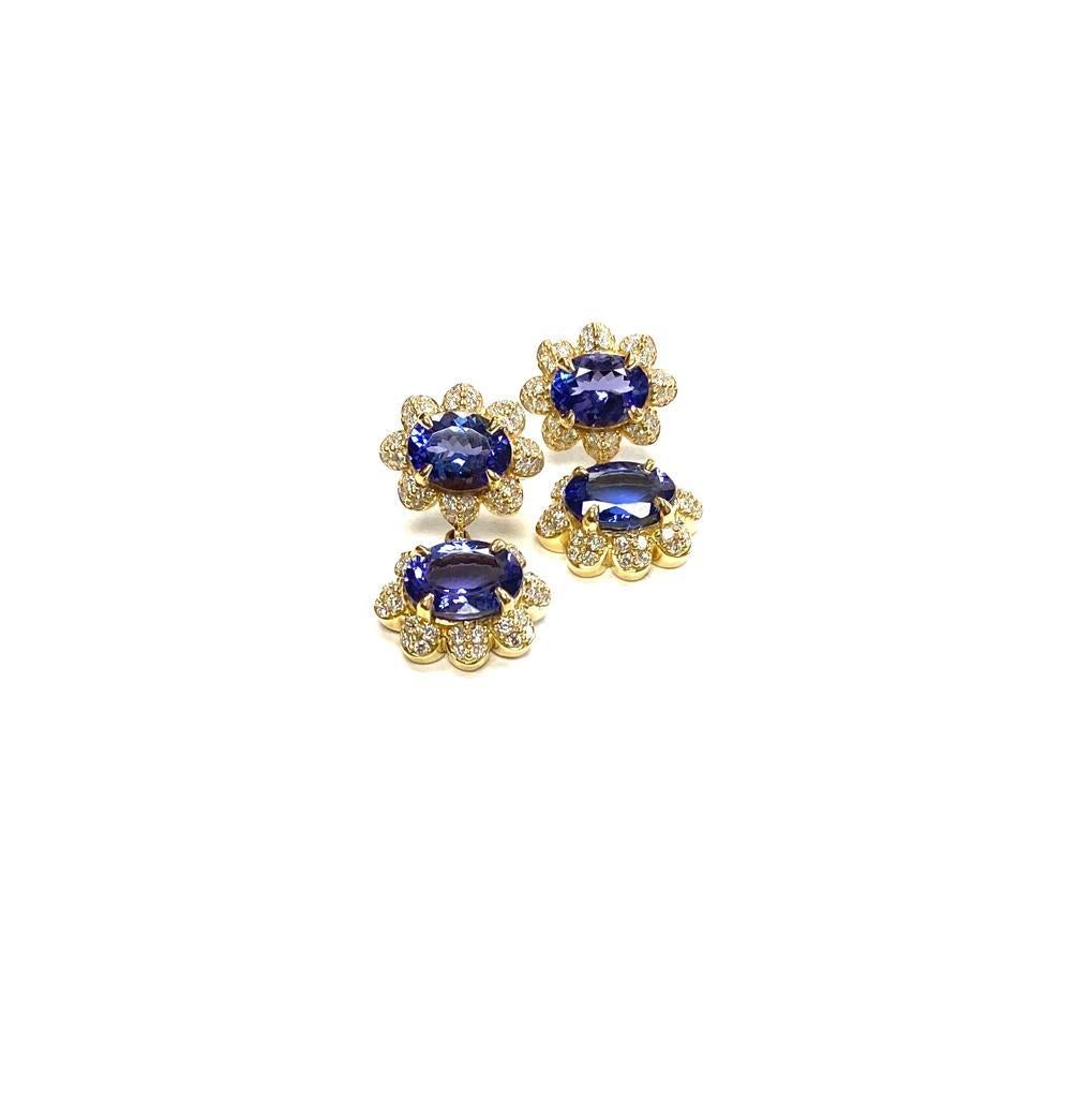 Twin Faceted Oval Tanzanite Earrings with Diamonds in 18k Yellow Gold, from  'G-One' Collection

Gemstone Weight: 6.3 Carats
Diamond: G-H / VS Approx Wt: 0.94 Carats