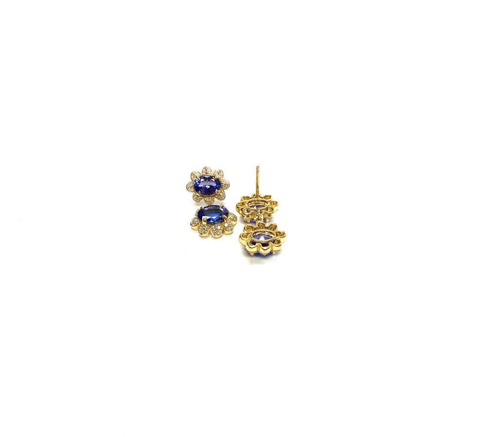 Oval Cut Goshwara Oval Tanzanite Twin Faceted  And Diamond Earrings For Sale