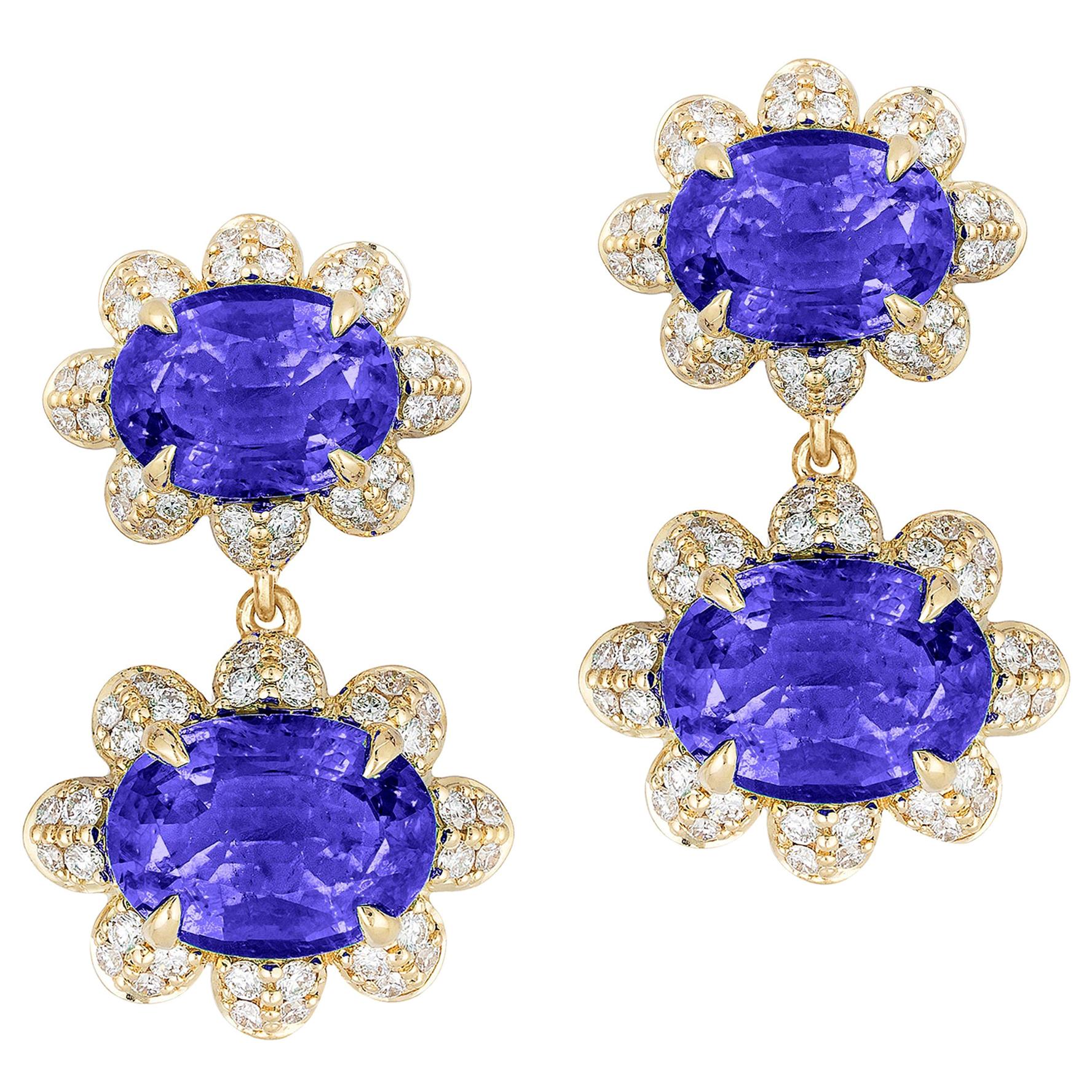 Goshwara Oval Tanzanite Twin Faceted  And Diamond Earrings For Sale