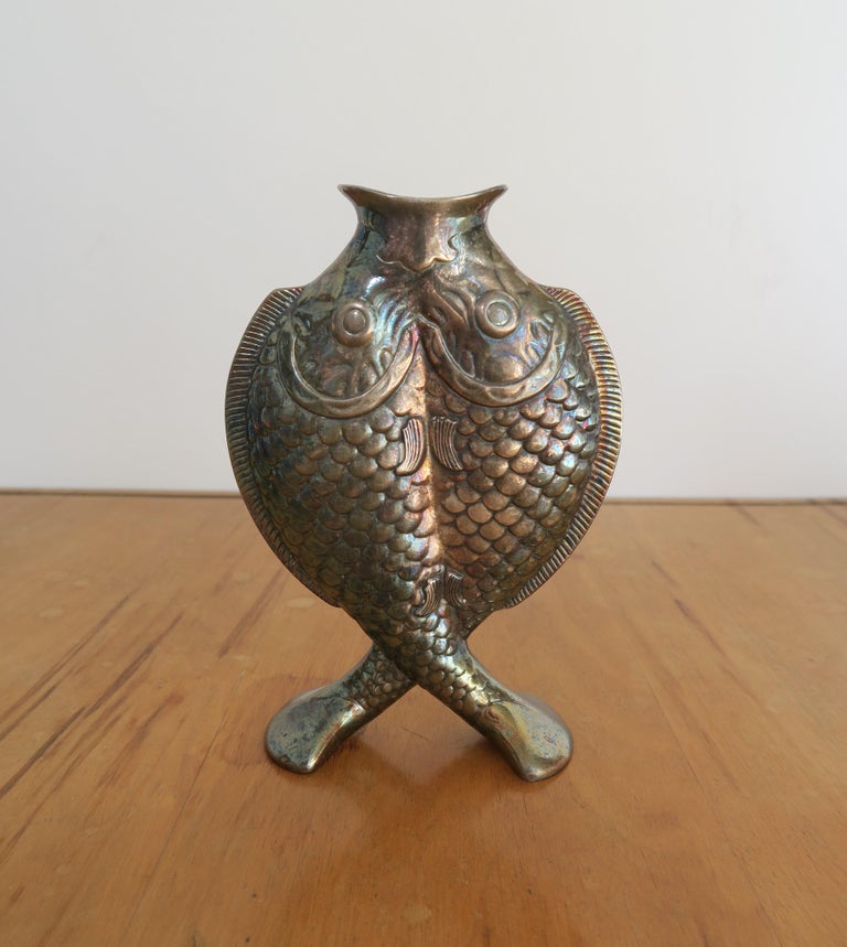 Twin Fish 'Pisces' Silver Vase by French Manufacturer