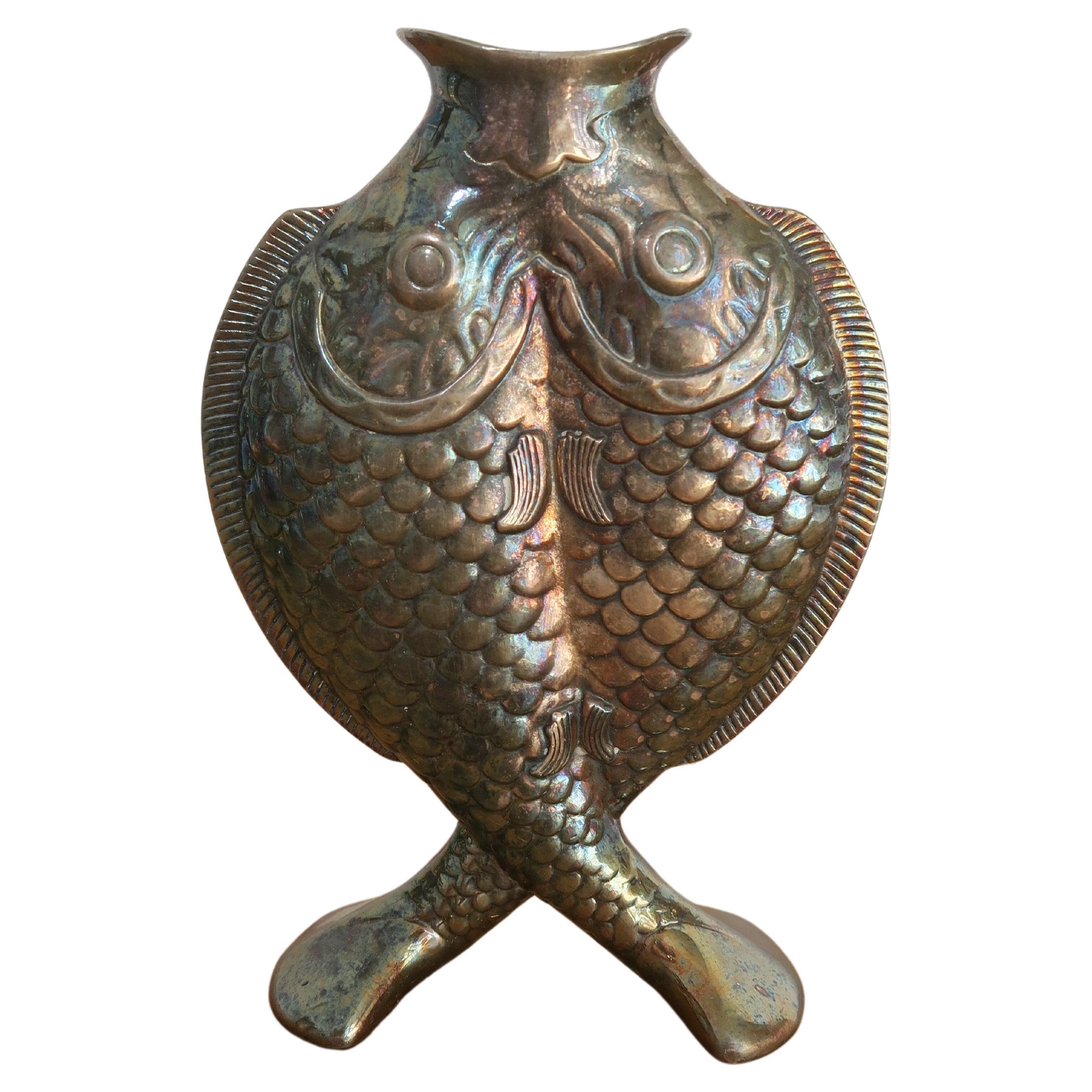 Twin Fish 'Pisces' Silver Vase by French Manufacturer Christofle