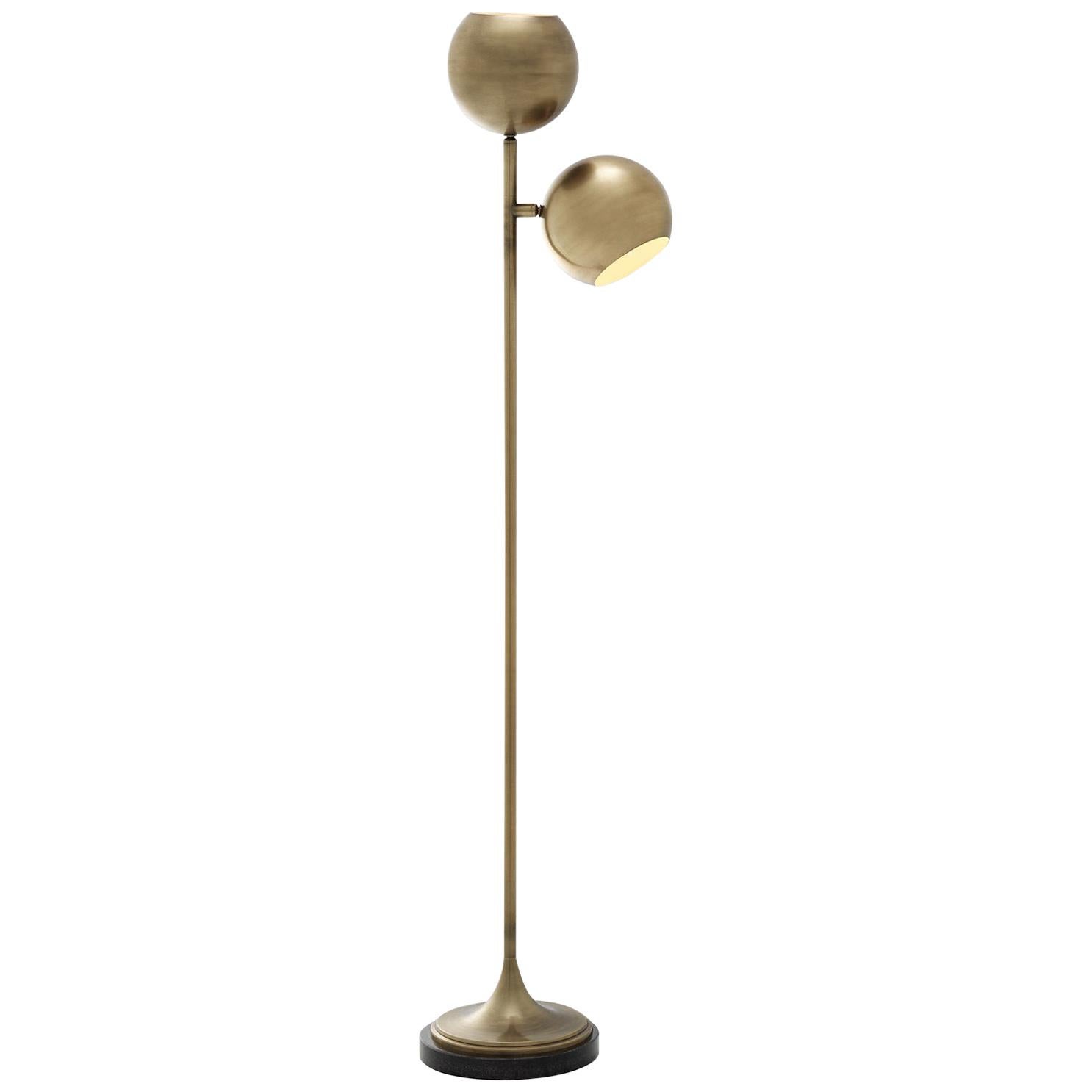 Twin Floor Lamp in Antique Brass or Nickel Finish For Sale
