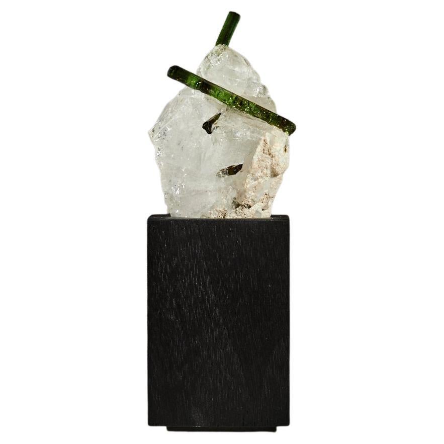 Twin green tourmaline in quartz For Sale