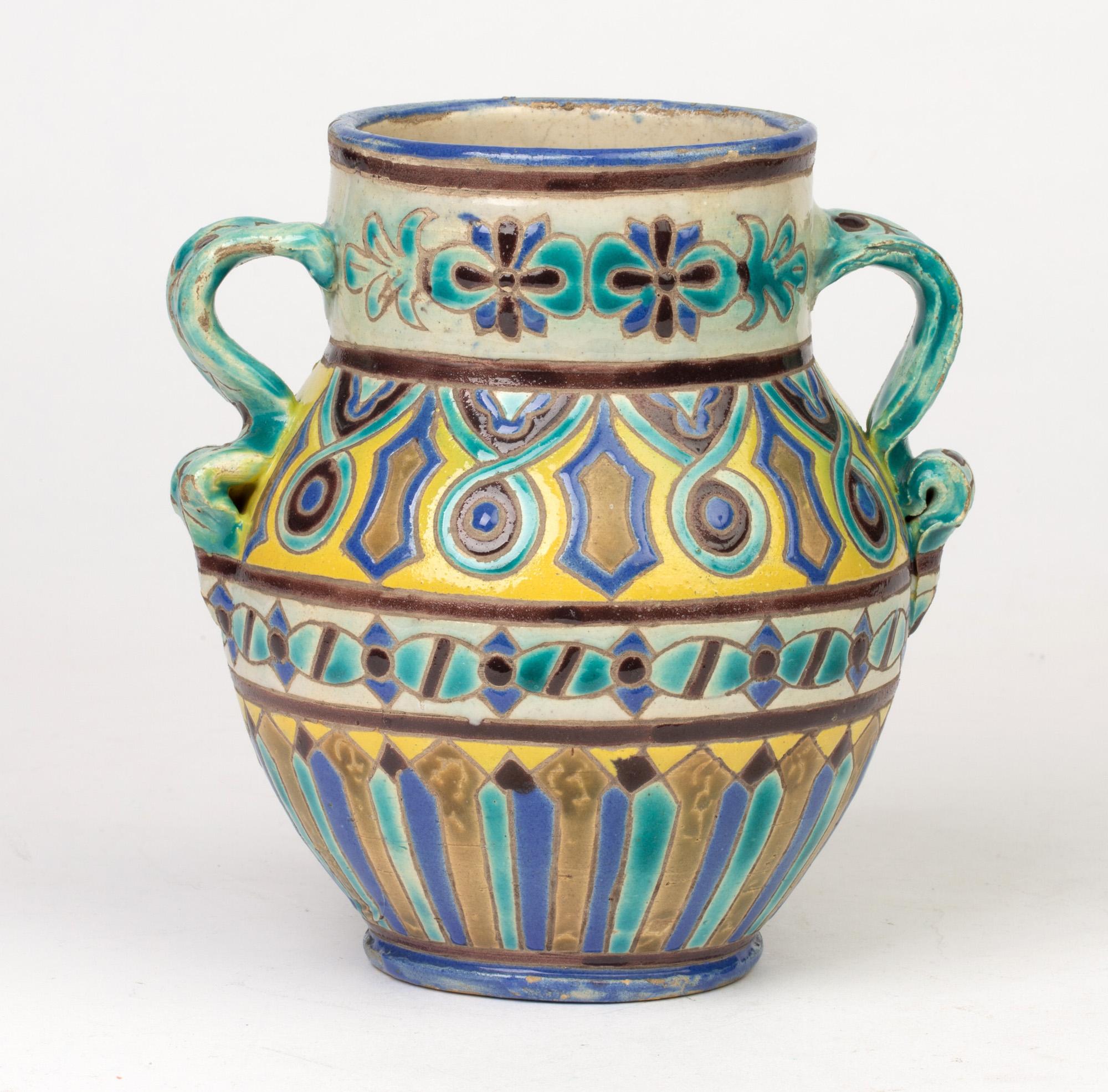 19th Century Twin Handled Mediterranean Attributed Art Pottery Vase