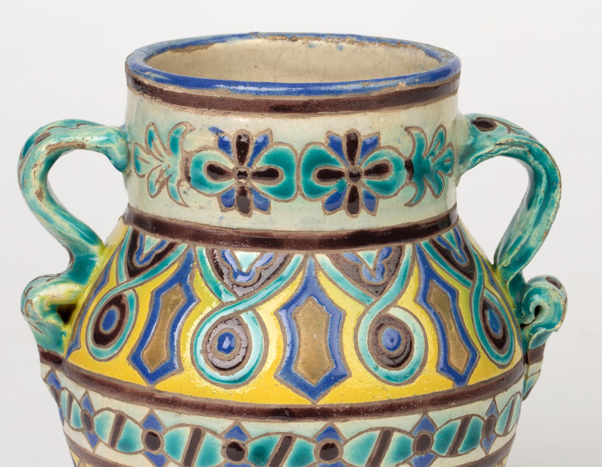 Twin Handled Mediterranean Attributed Art Pottery Vase 1