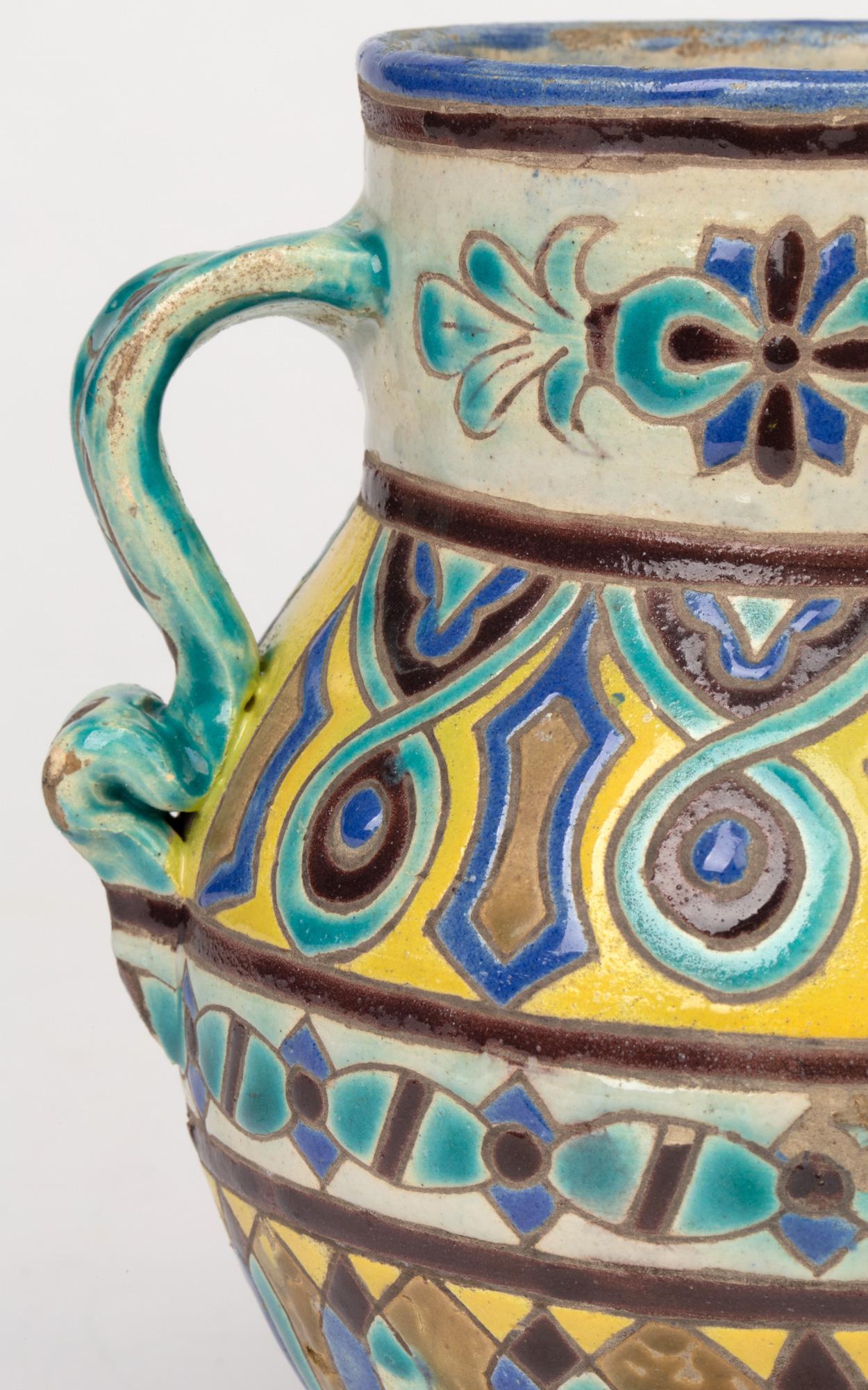 Islamic Twin Handled Mediterranean Attributed Art Pottery Vase