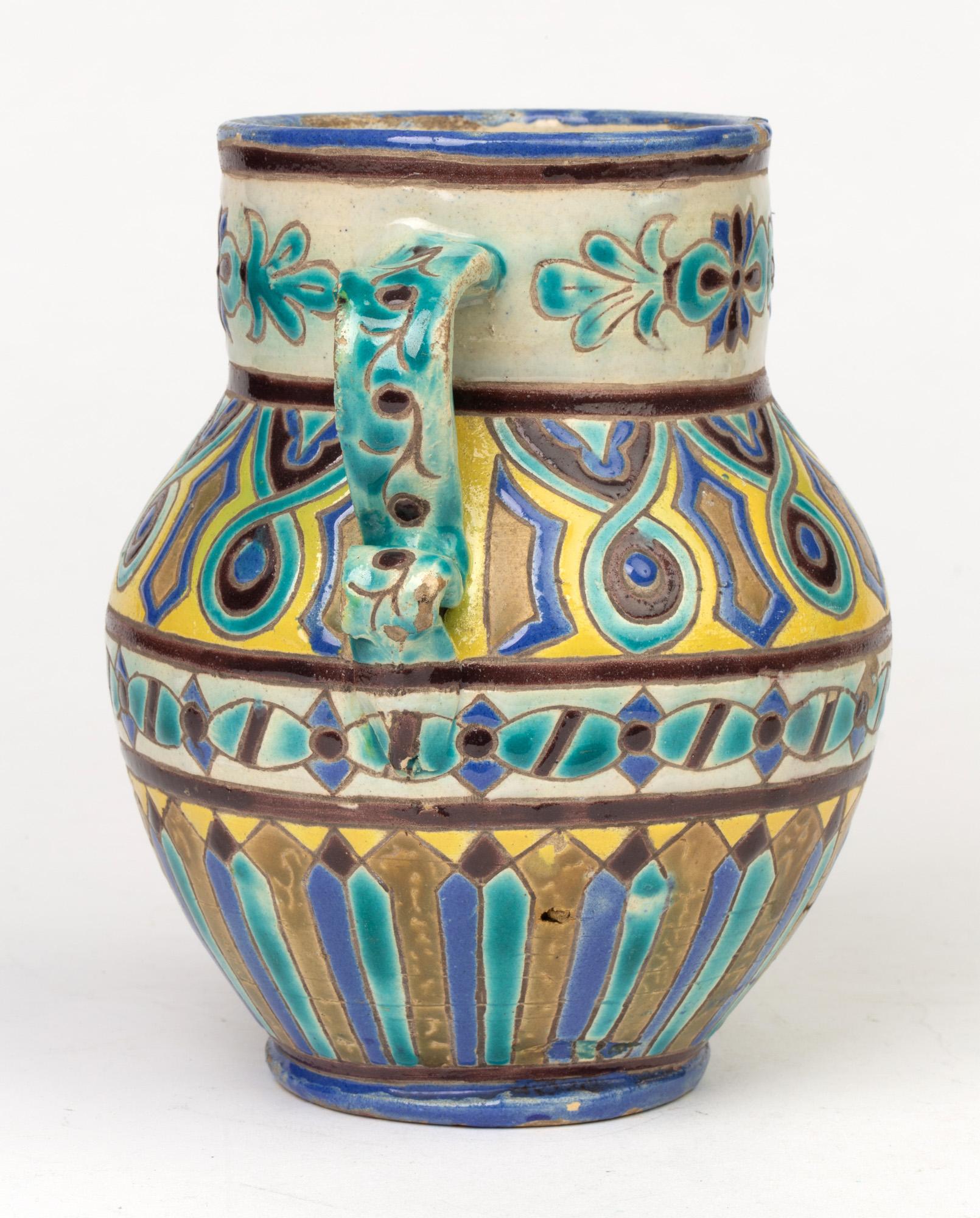 Spanish Twin Handled Mediterranean Attributed Art Pottery Vase