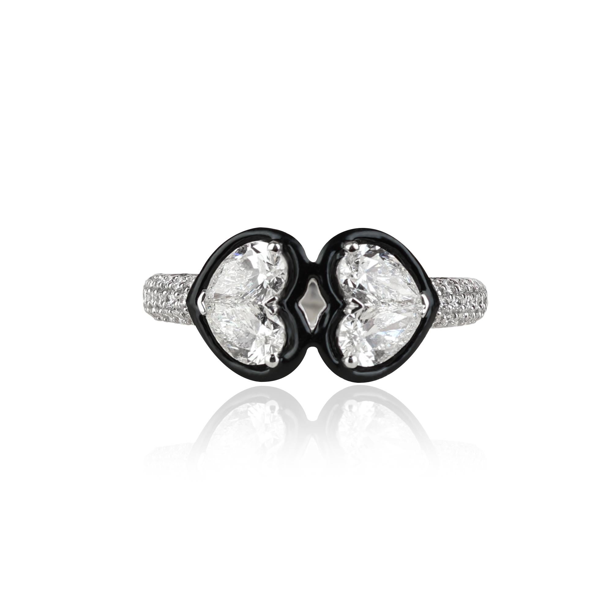 Twin Heart Pinky Ring, 0,25 Karat birnenförmiger Diamanten, Cocktail-Ring