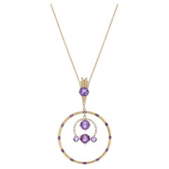 Twin Hearts Aura Pendant Necklace in 18Kt Yellow Gold with Amethyst and Diamonds