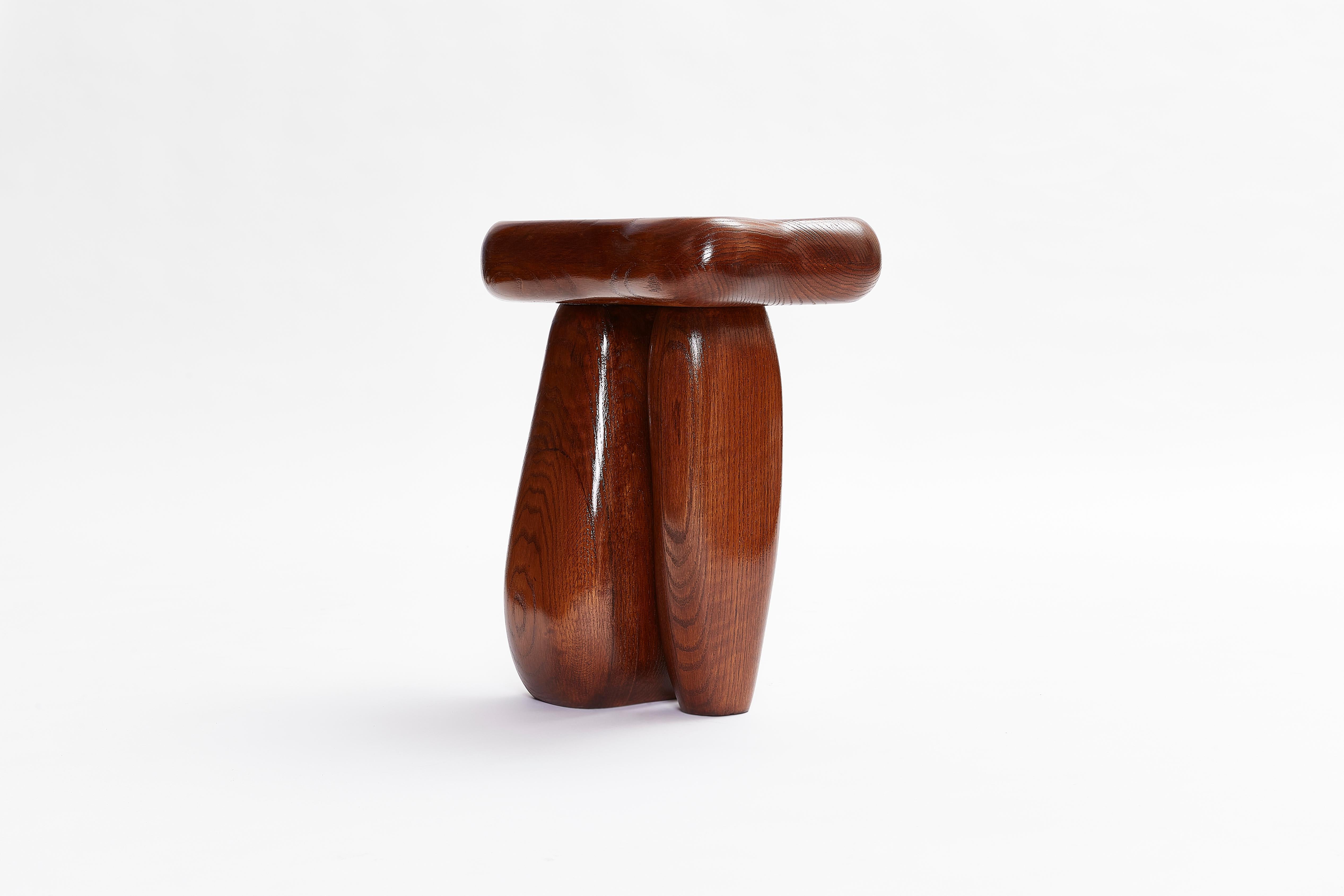 Twin I and Twin II are a set of stools and separate forces, joined by their shared shape and the joy of things that come in pairs but are slightly different. To be situated hopefully together but life doesn’t always work out that way. Made from