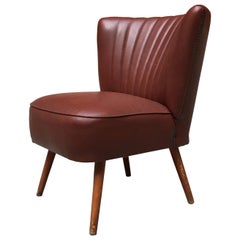 Vintage Twin Italian Small Dark Burgundy Leatherette and Beech Armchair, 1960s