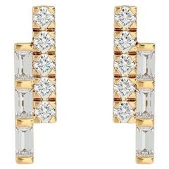 Twin Line Round & Baguette Diamond Earrings in 18 Karat Gold