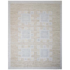 Modern Scandinavian Rug with Field of Squares in Gray and Brown Design