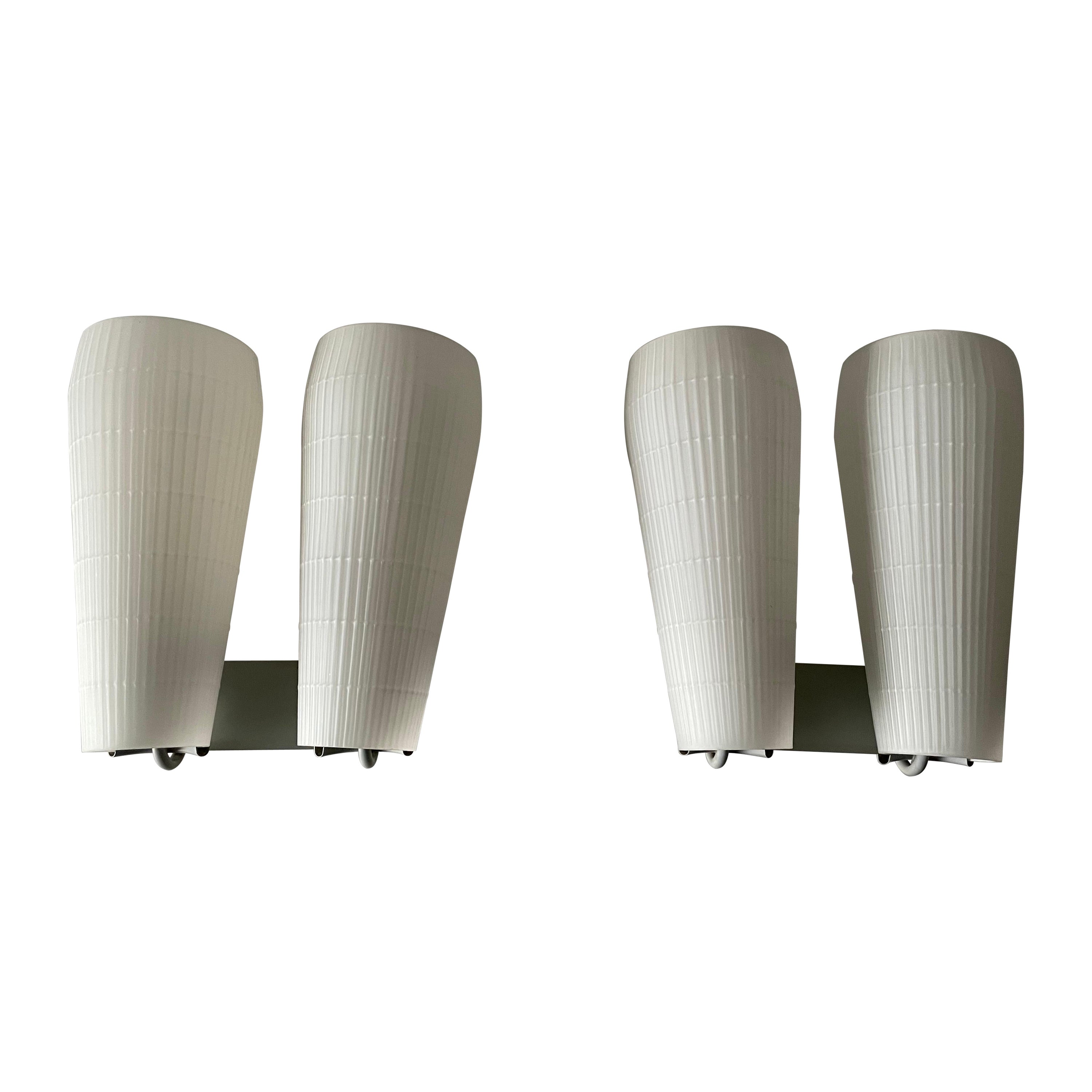 Twin Opal Glass Pair of Sconces, 1970s, Germany For Sale