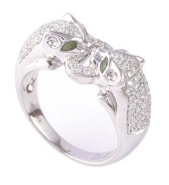Twin Panther 14 Karat Gold Diamond Peridot Ring