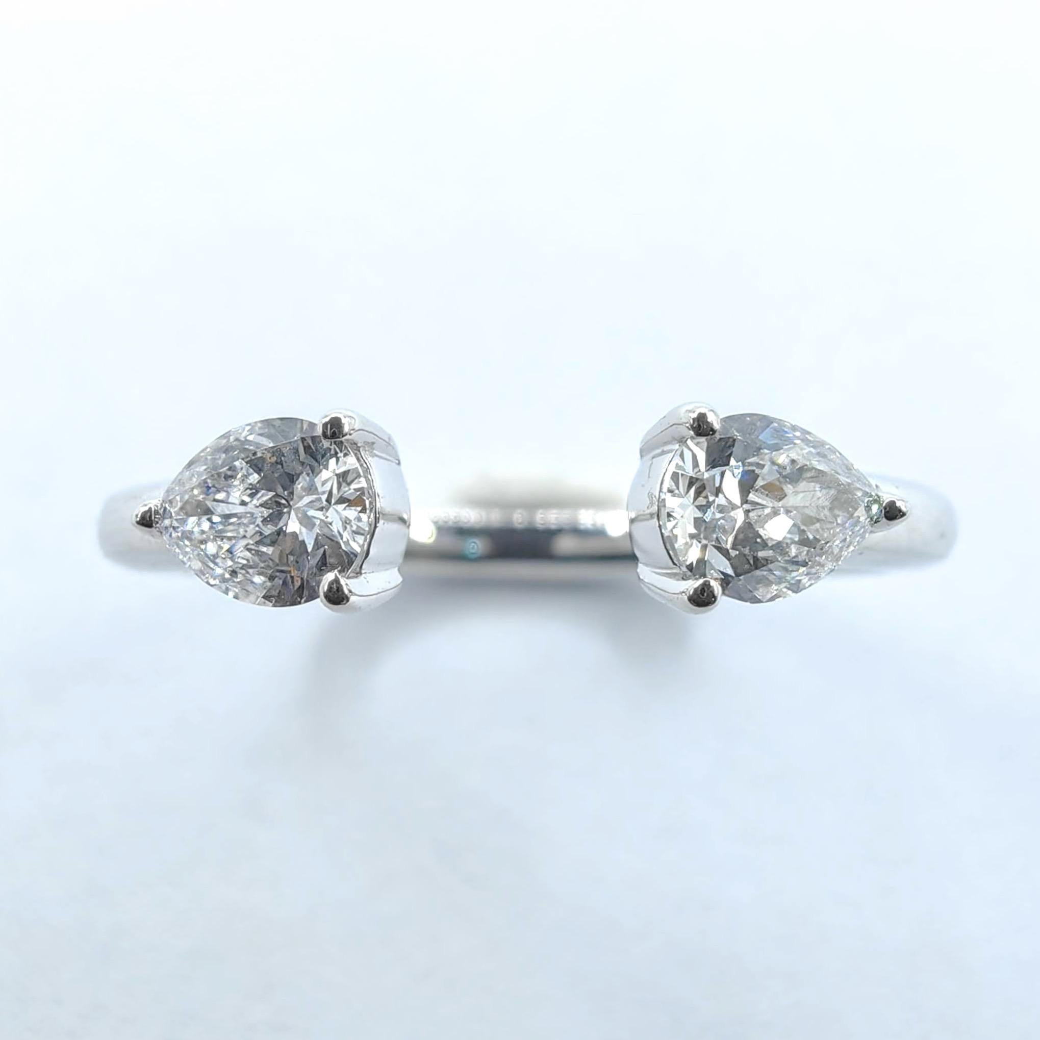 For Sale:  Twin Pear Cut Diamonds Open Shank Minimalistic Stackable Ring in 18K White Gold 2