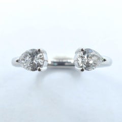 Twin Pear Cut Diamonds Open Shank Minimalistic Stackable Ring in 18K White Gold
