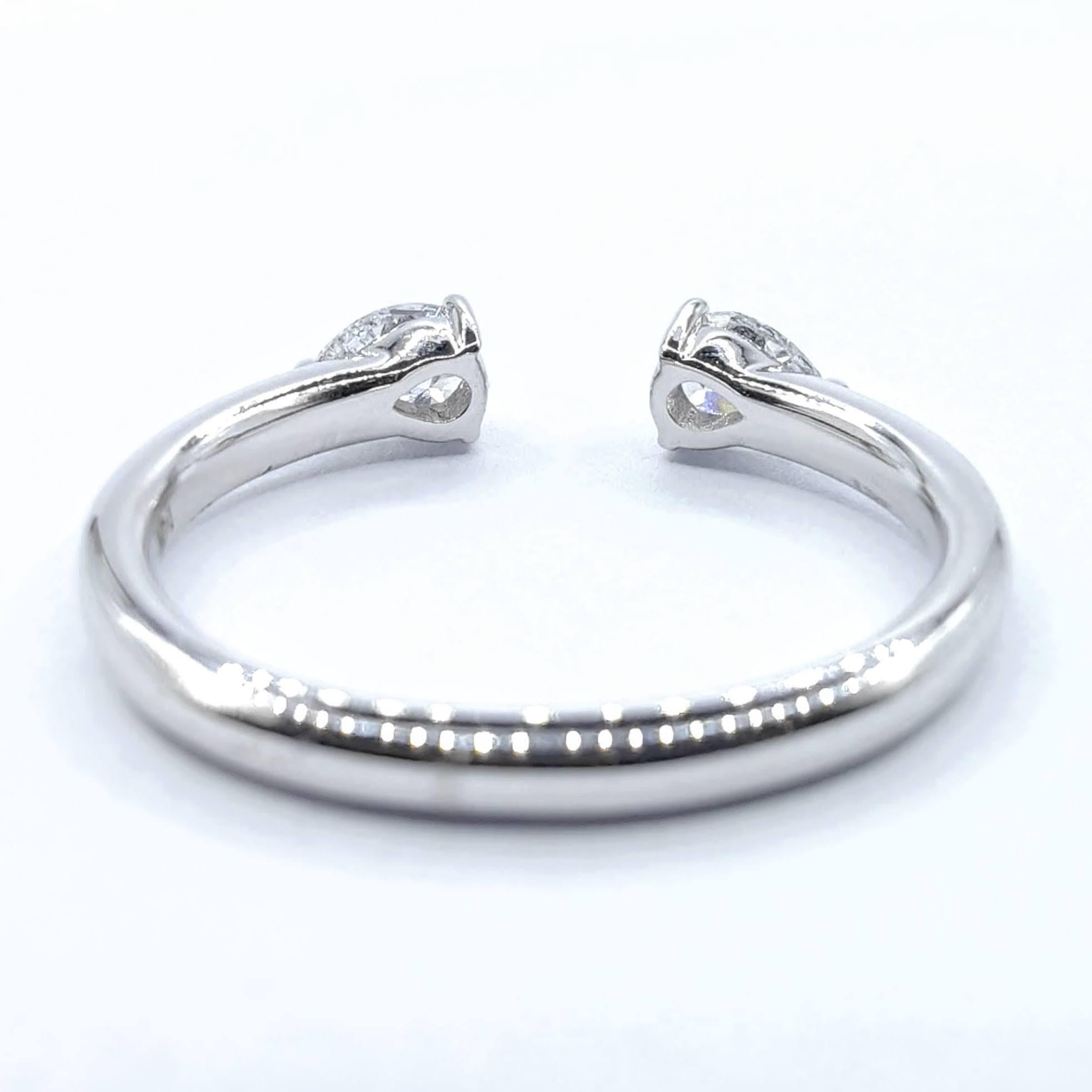 For Sale:  Twin Pear Cut Diamonds Open Shank Minimalistic Stackable Ring in 18K White Gold 5