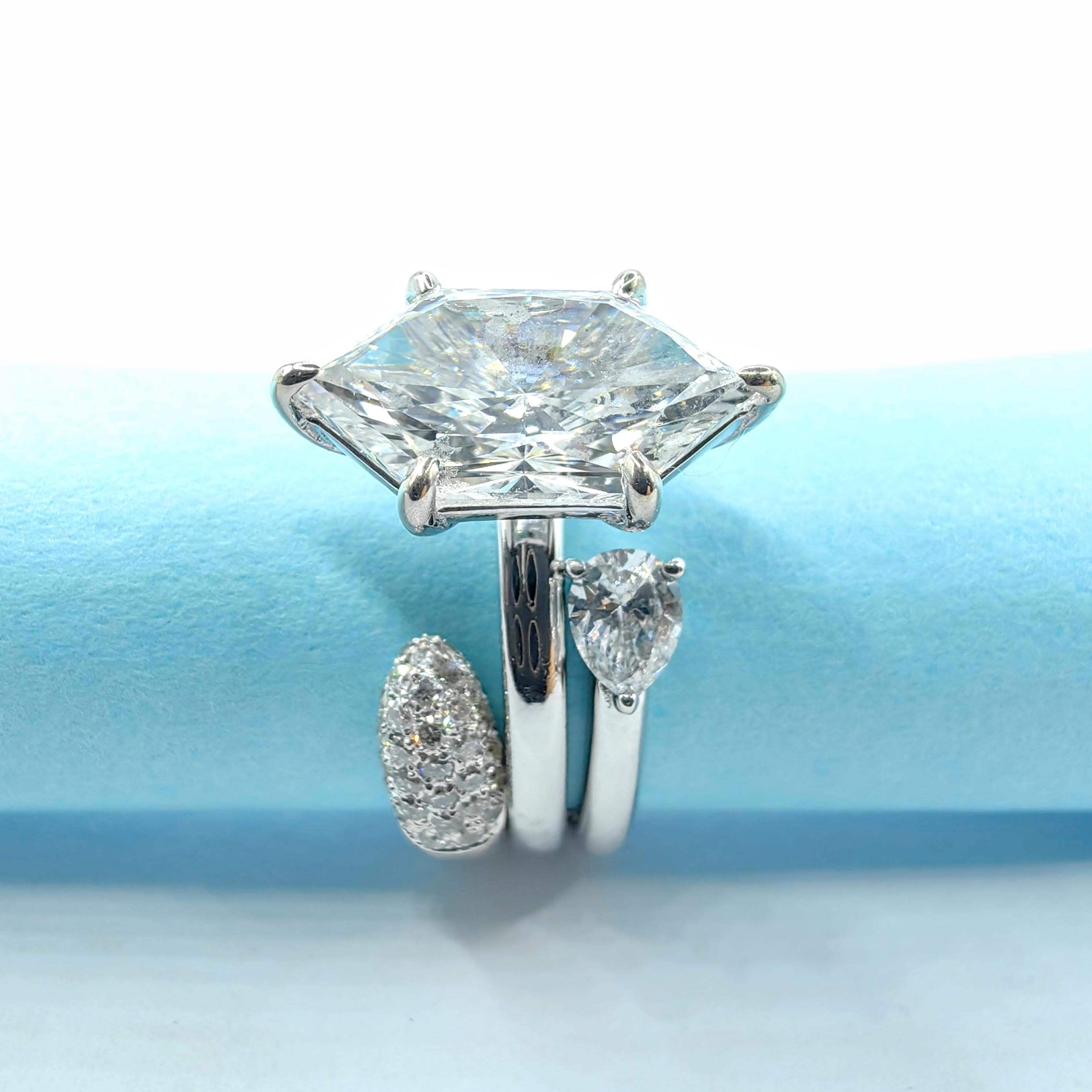 For Sale:  Twin Pear Cut Diamonds Open Shank Minimalistic Stackable Ring in 18K White Gold 8