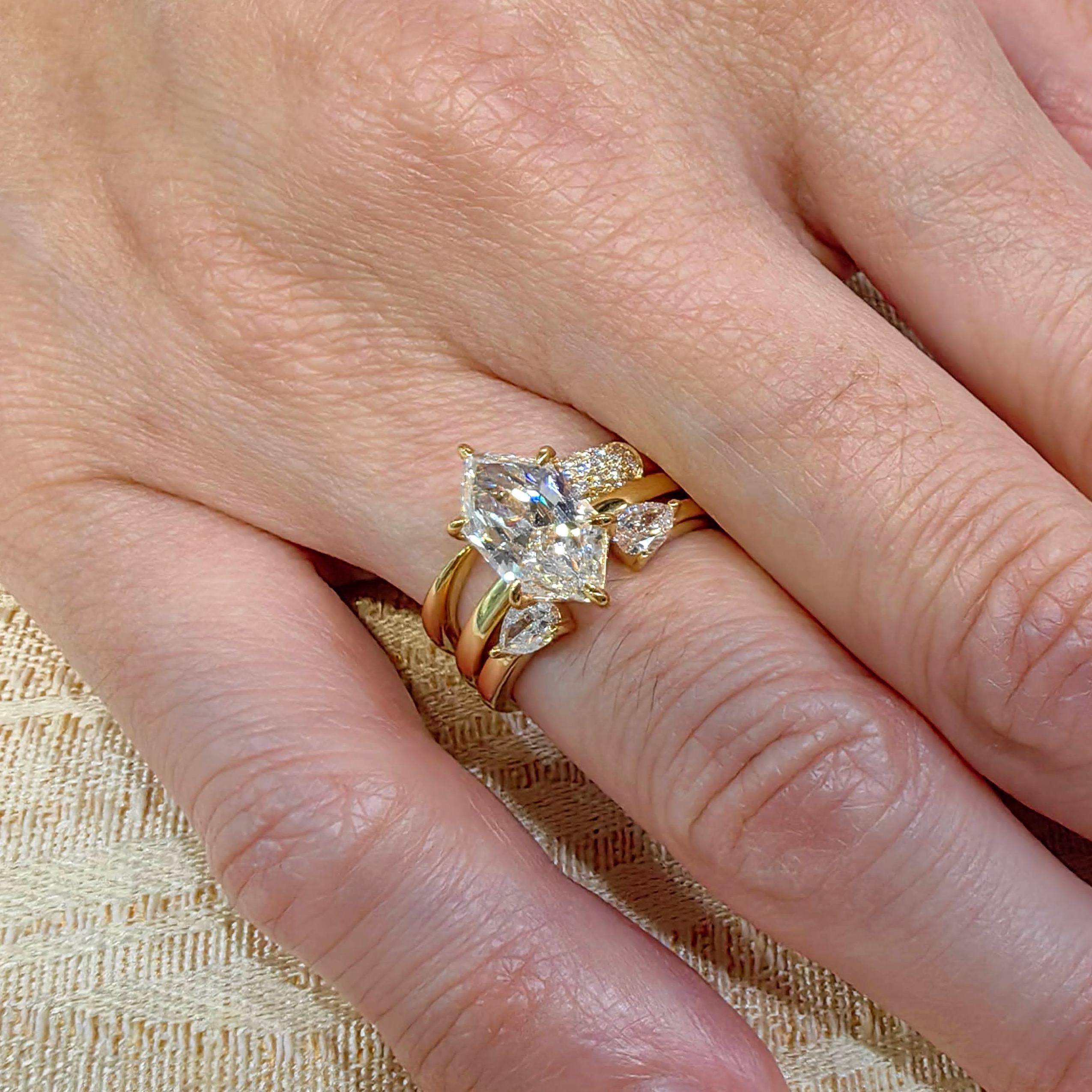 For Sale:  Twin Pear Cut Diamonds Open Shank Minimalistic Stackable Ring in 18K Yellow Gold 10
