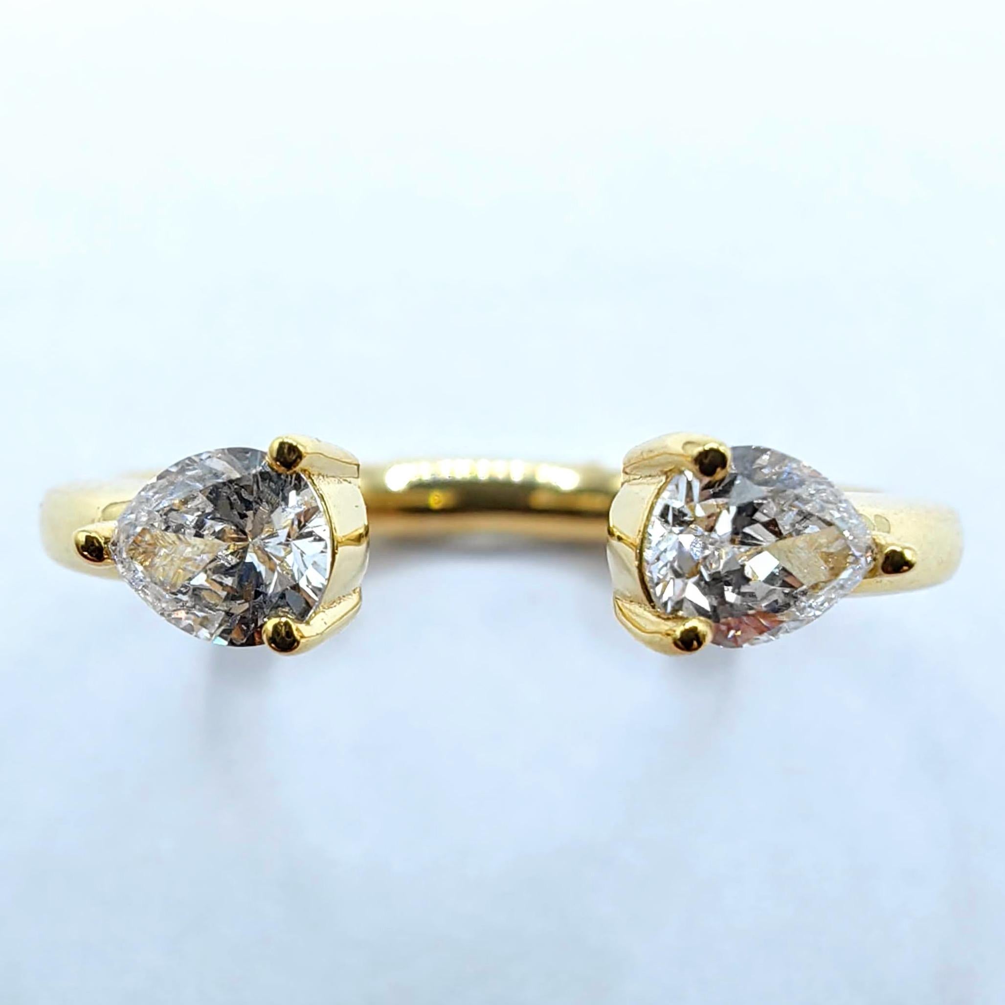 For Sale:  Twin Pear Cut Diamonds Open Shank Minimalistic Stackable Ring in 18K Yellow Gold 2